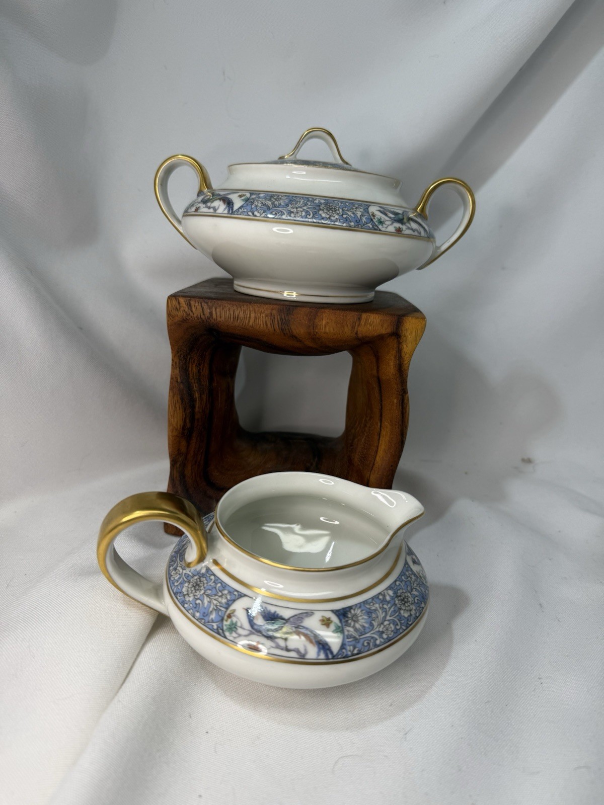 VTG THEODORE HAVILAND LIMOGES FRANCE \'RANI\' BIRDS CREAM & SUGAR BOWL BLUE
