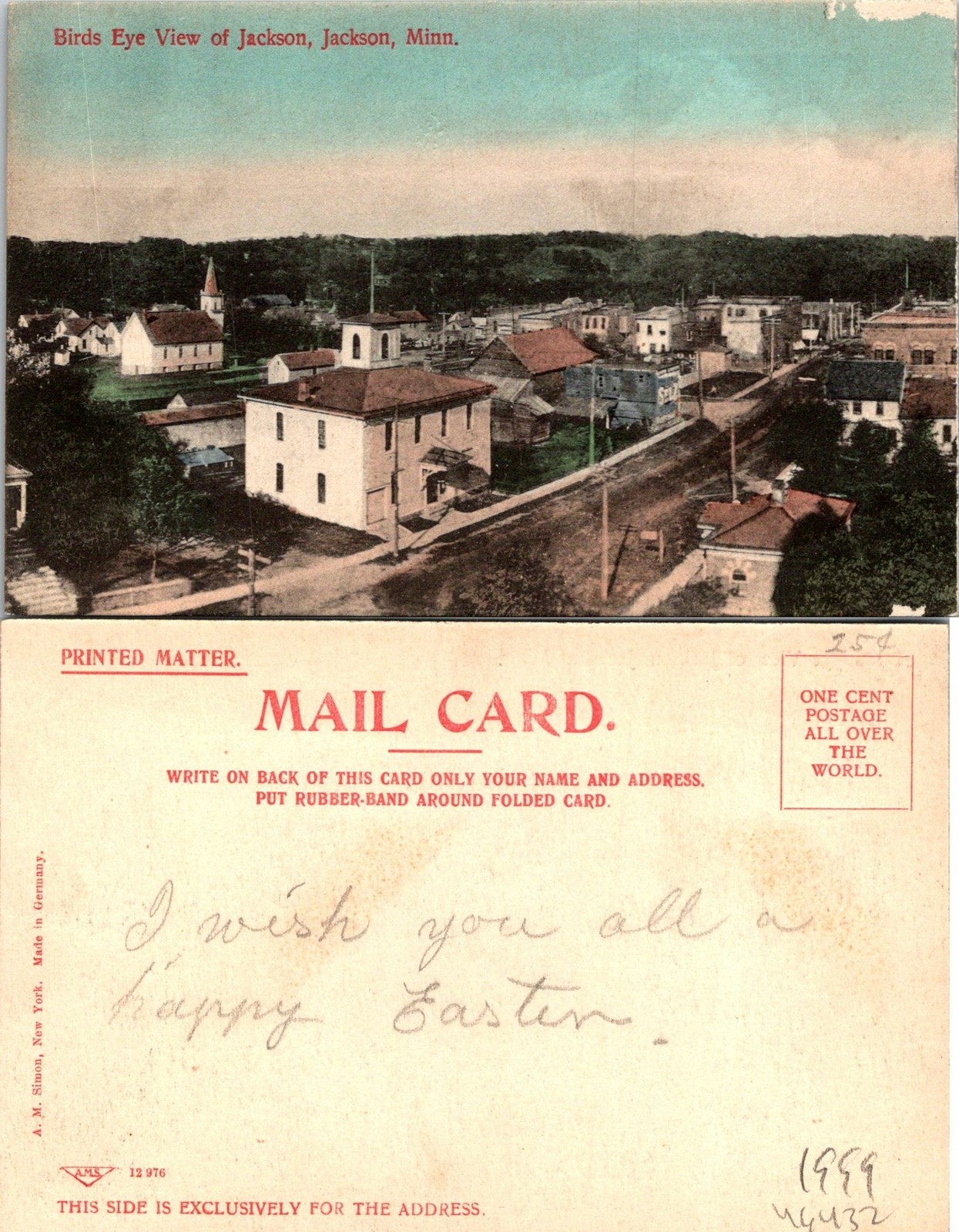Jackson MN Birds Eye View of City Postcard Used (46432)