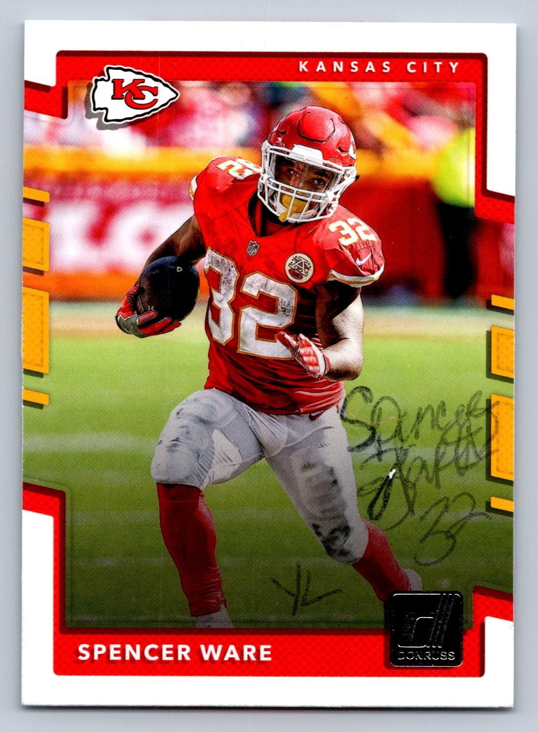 2017 Donruss Spencer Ware Autograph Football Card Kansas City Chiefs #124