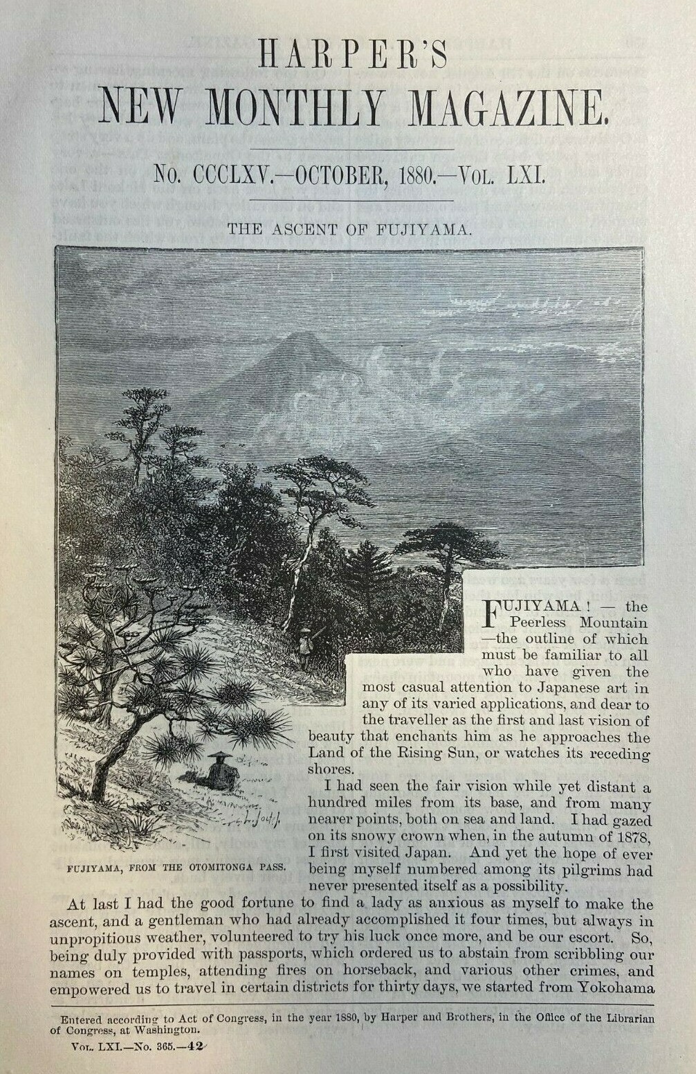 1880 Ascent of Mount Fujiyama Japan Otomitonga Pass  illustrated