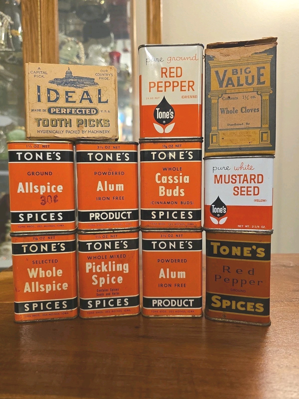 Vintage Tones 1950\'s Spice Metal Orange Tins Lot Of 9 ALUM RED PEPPER ALLSPICE