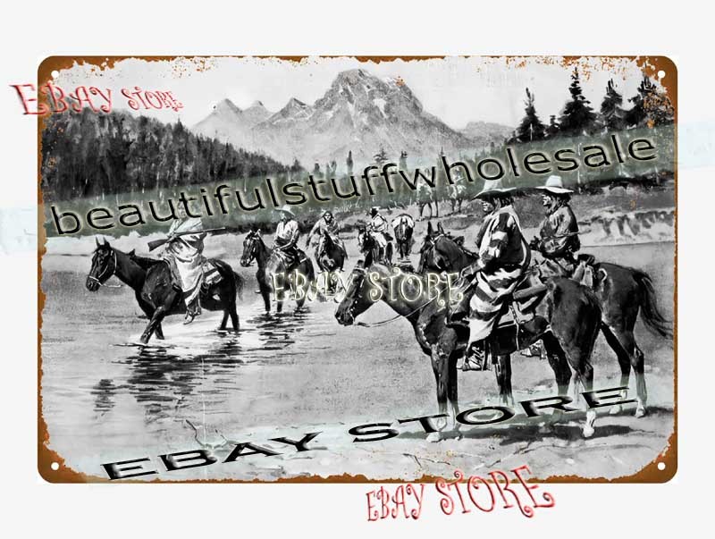 Frederic Remington 1895c Recent Uprising among Bannock Indians Tin Sign man cave