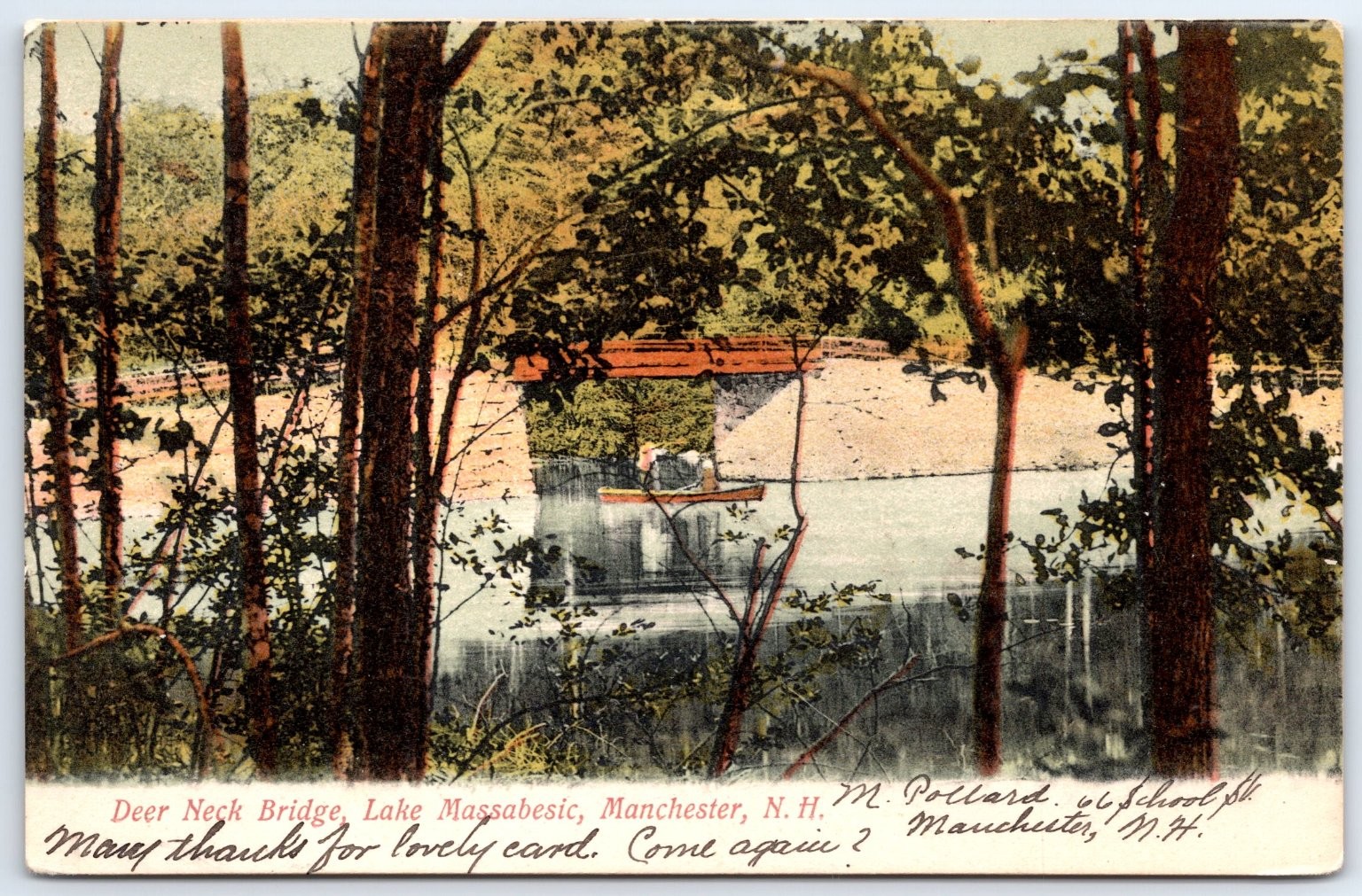 Deer Neck Bridge Lake Massabesic Manchester NH 1910 Postcard Germany Deer Neck Bridge Lake Massabesic Manchester NH 1910 Postcard Germany