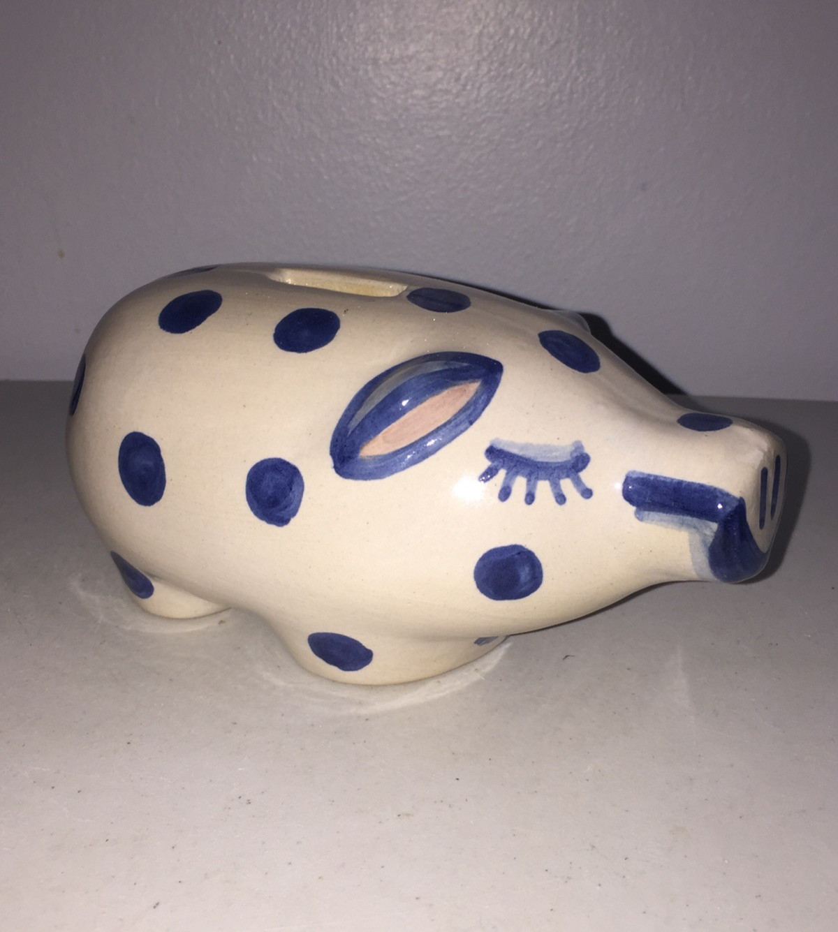 Vintage M.A. Hadley Art Pottery Polka Dot Pig Stoneware Piggy Bank Figurine