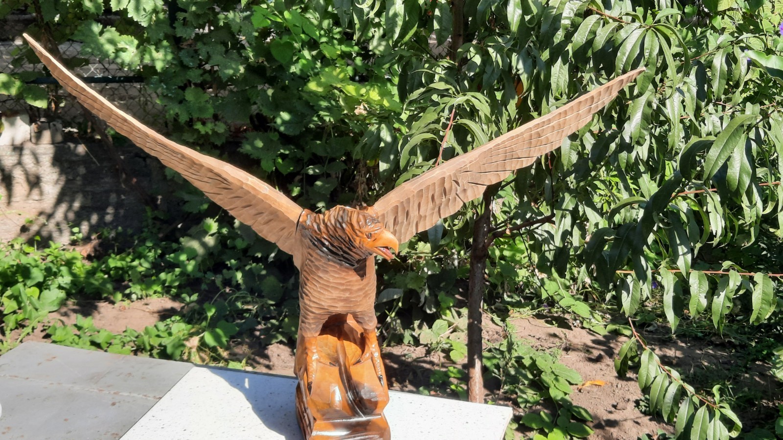 Vintage 1970s USSR Hand Carved Wooden Eagle Sculpture Soviet Era Wood Statue...