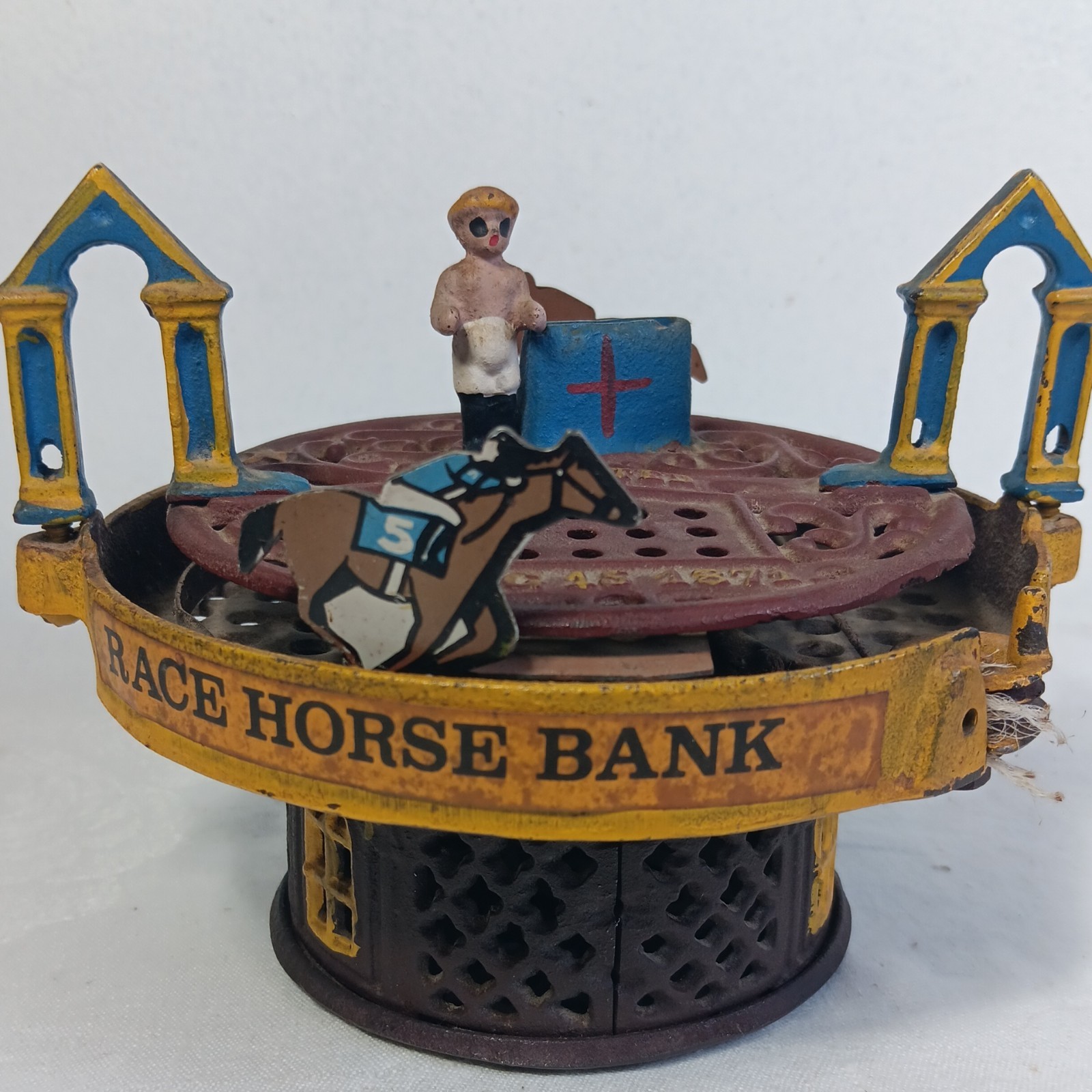 Vintage Cast Iron Race Horse Mechanical Bank Patented Aug 15 1871 Vintage Cast Iron Race Horse Mechanical Bank Patented Aug 15 1871