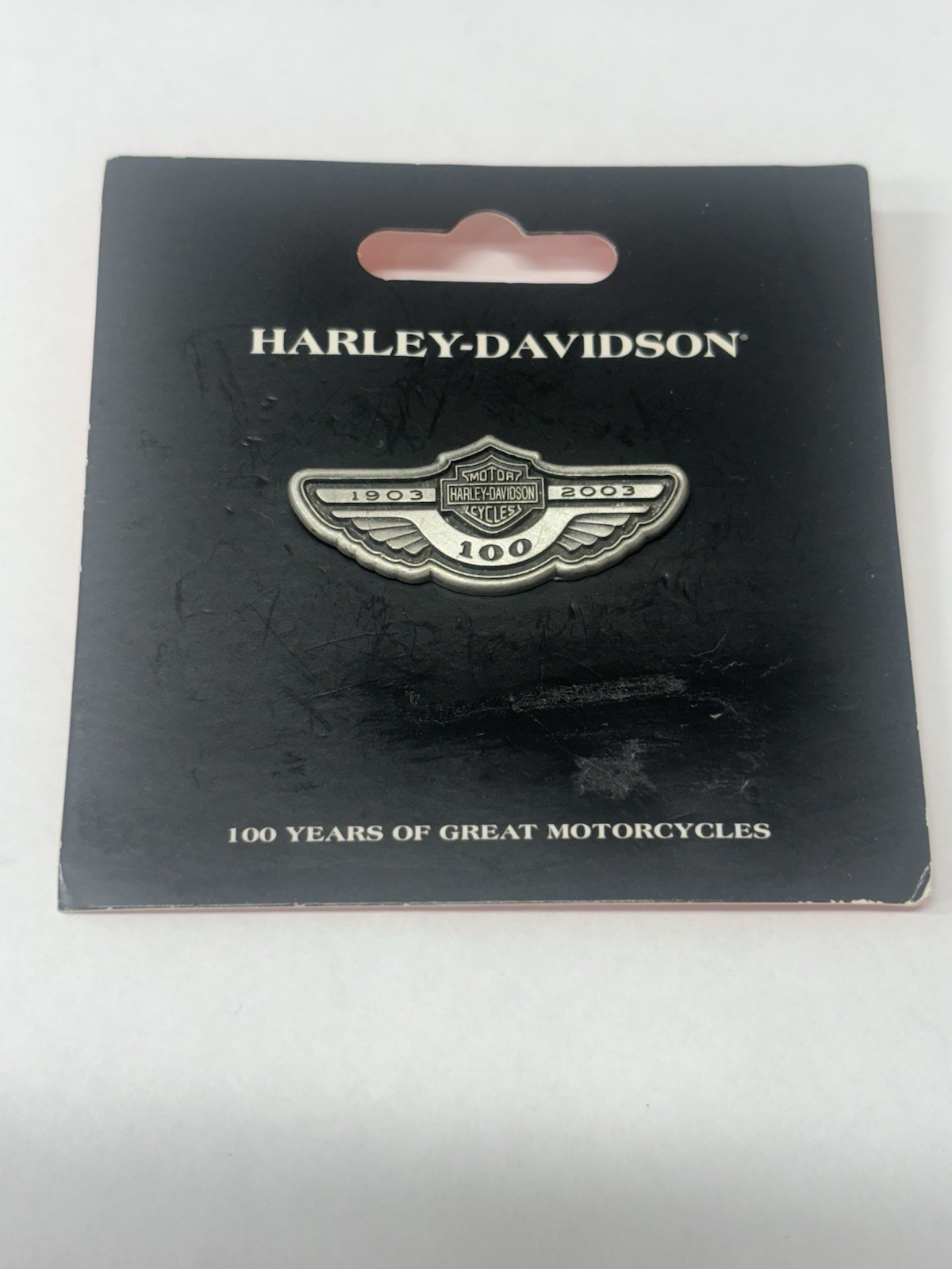 Harley Davidson 2003  100th Anniversary Pewter Winged Pin 97898-03V NEW ON CARD