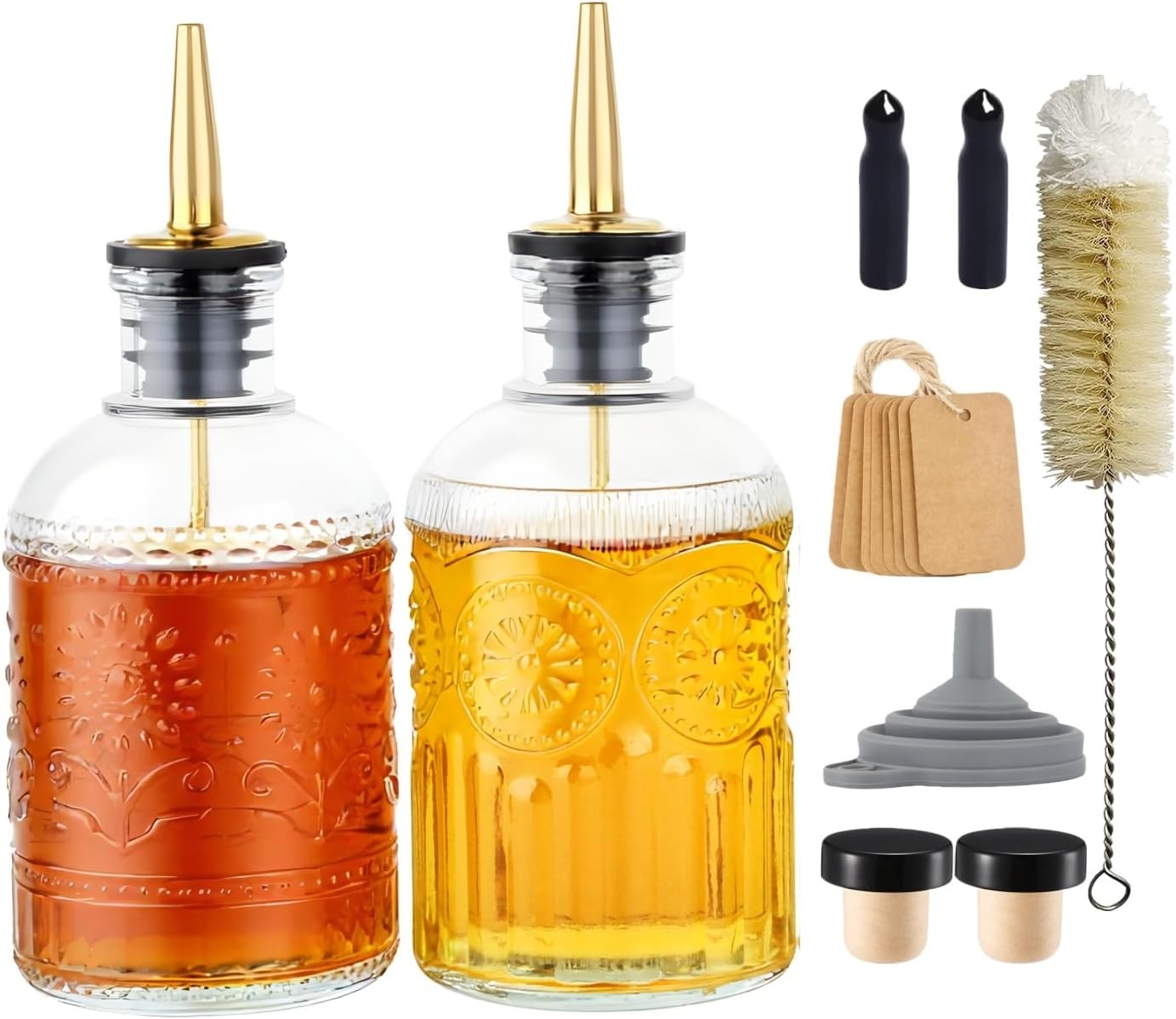 Simple Syrup Bottles Set of 2 Glass Coffee Syrup Dispenser Bottles 7 OZ W/ Metal