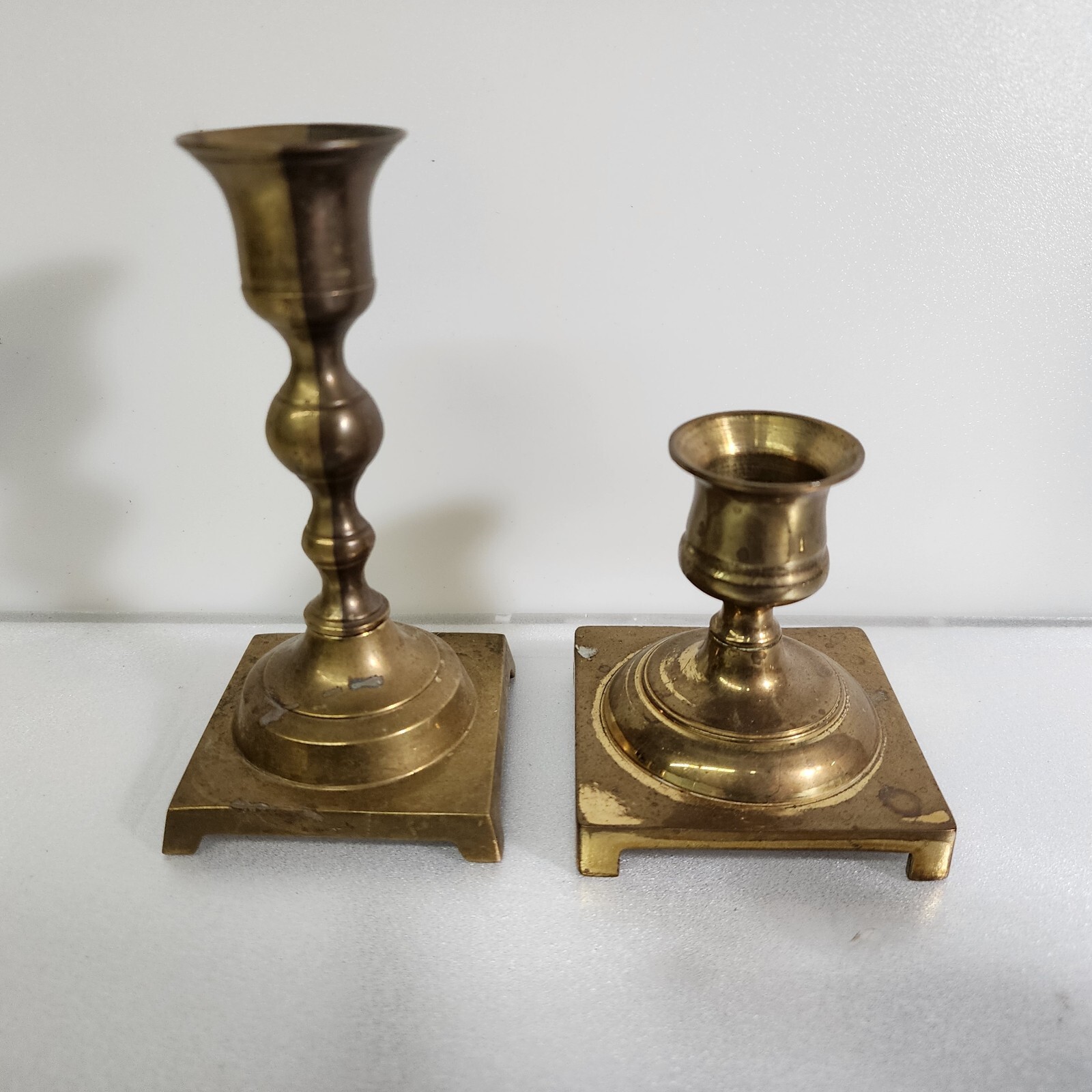 2 Vtg Antique Colonial Style Solid Brass Votive Taper Candlestick Candle Holder