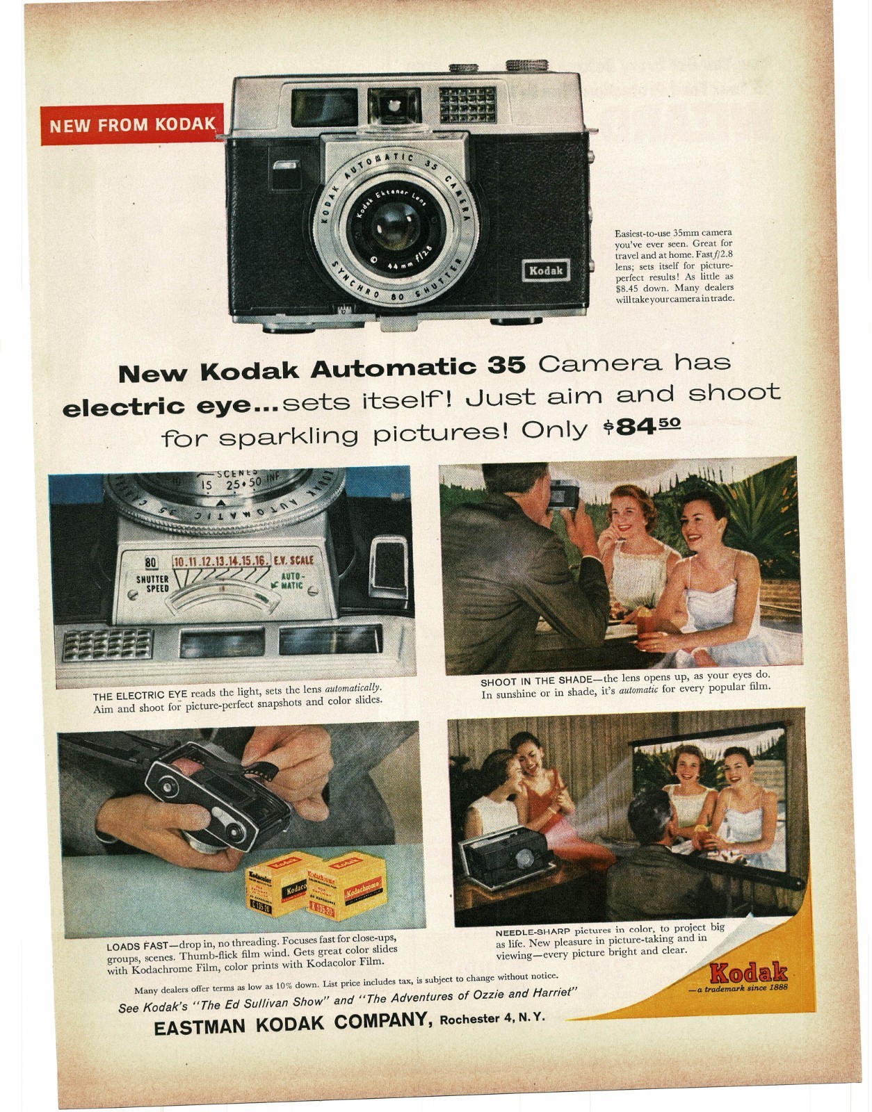 1959 Kodak Automatic 35mm Camera with Electric Eye Vintage Print Ad