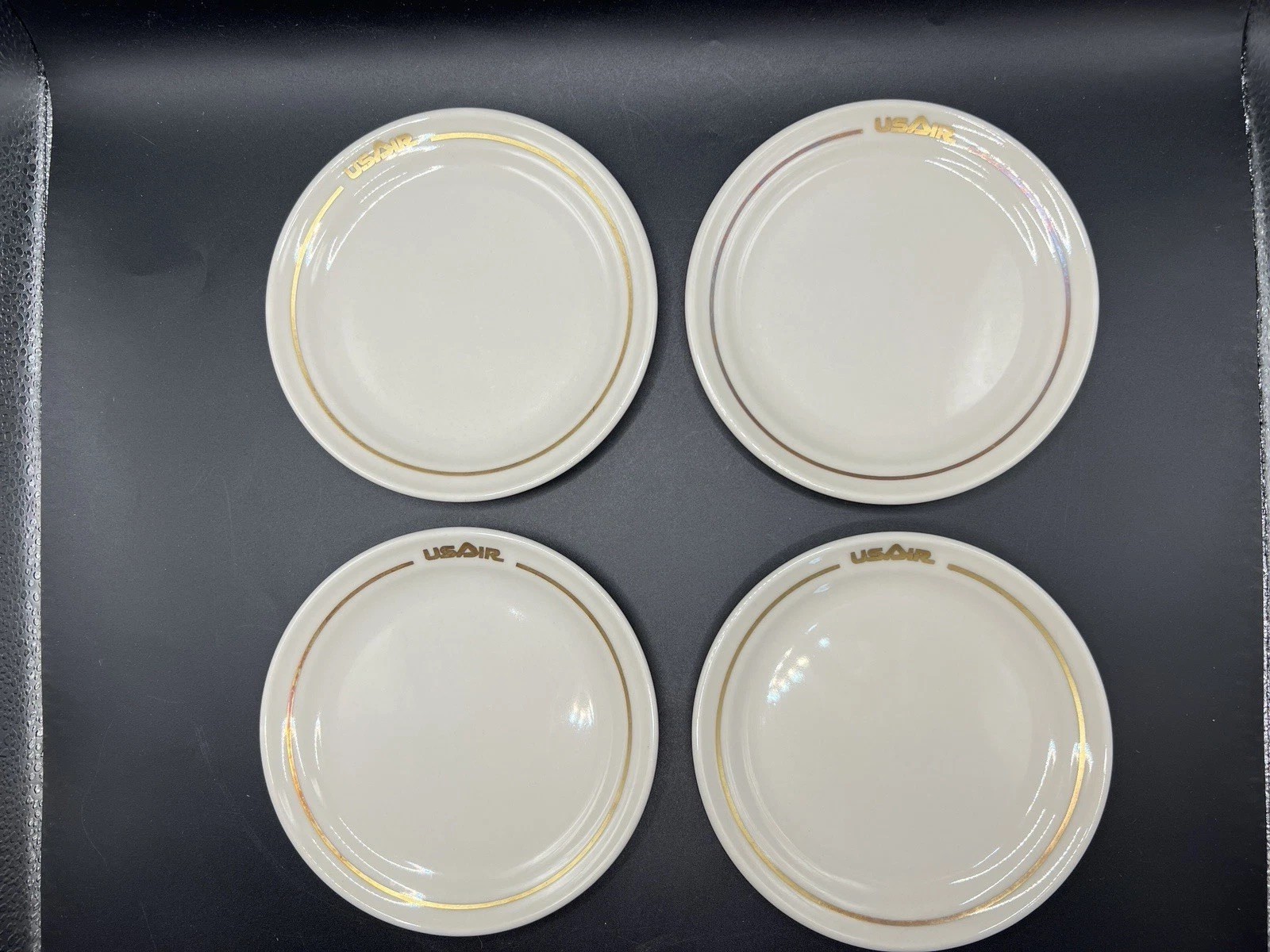 USAIR US AIR Vintage First Class Desert Plate Lot of 4 Mayer China Gold Trim VG+