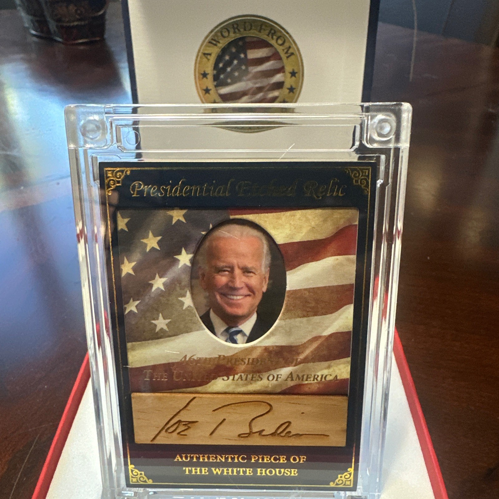 2025 POTUS Joe Biden Signature Laser Etched on Authentic Piece of Whitehouse /47
