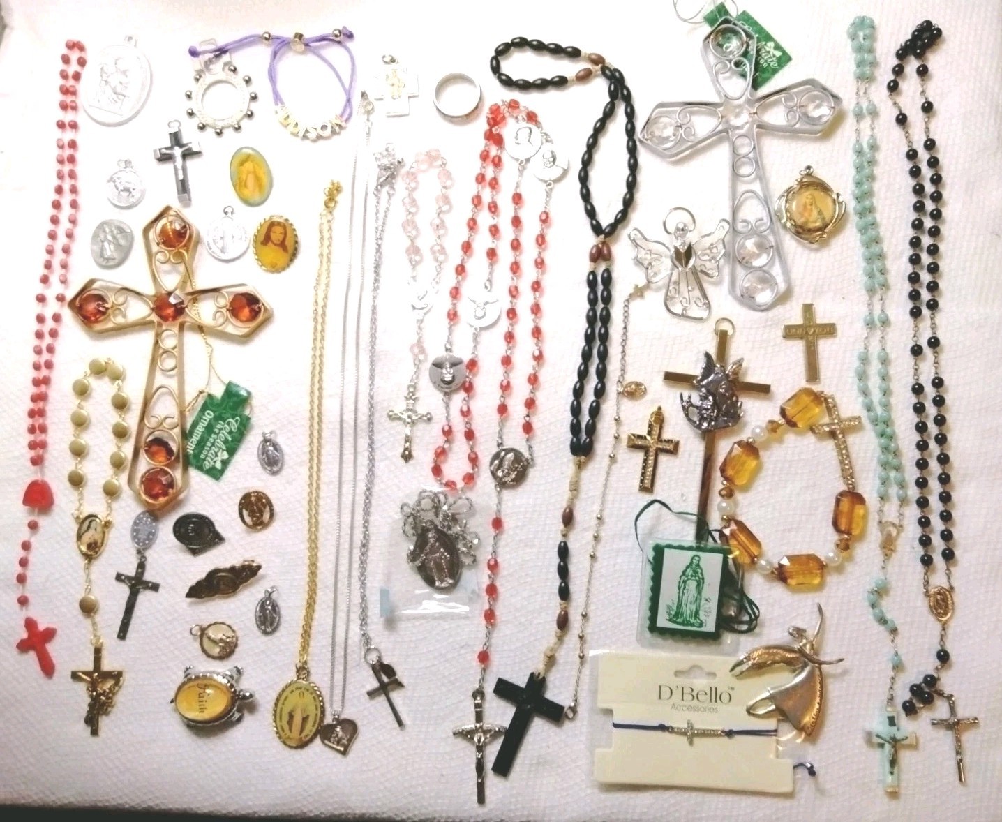 Vintage Catholic Lot Of Medals Pendants Necklace Rosary Jewelry Bracelet 
