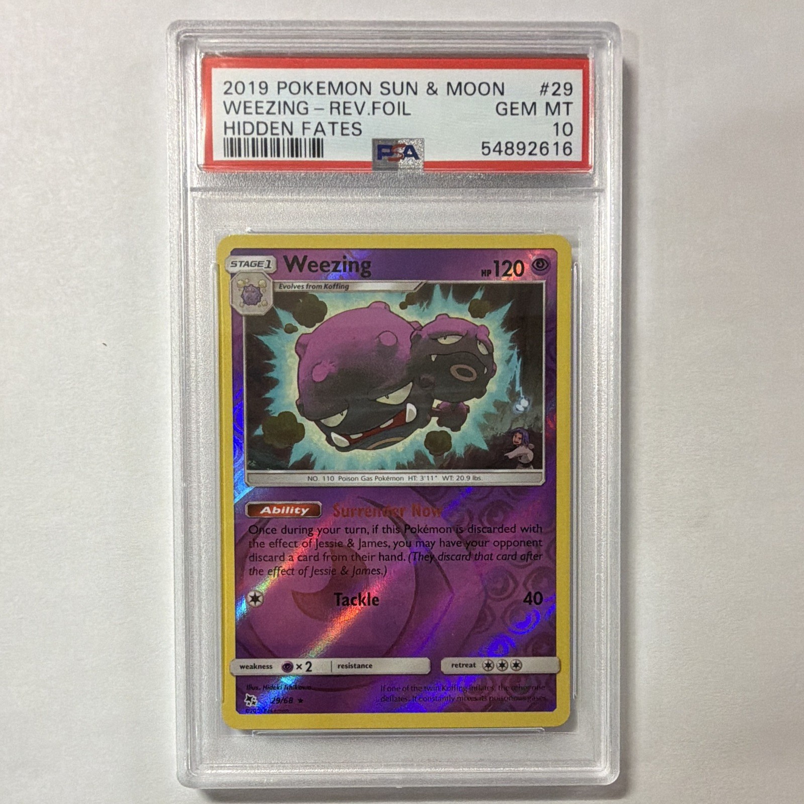Pokémon Hidden Fates Weezing #29 Reverse Foil PSA 10 POP 28