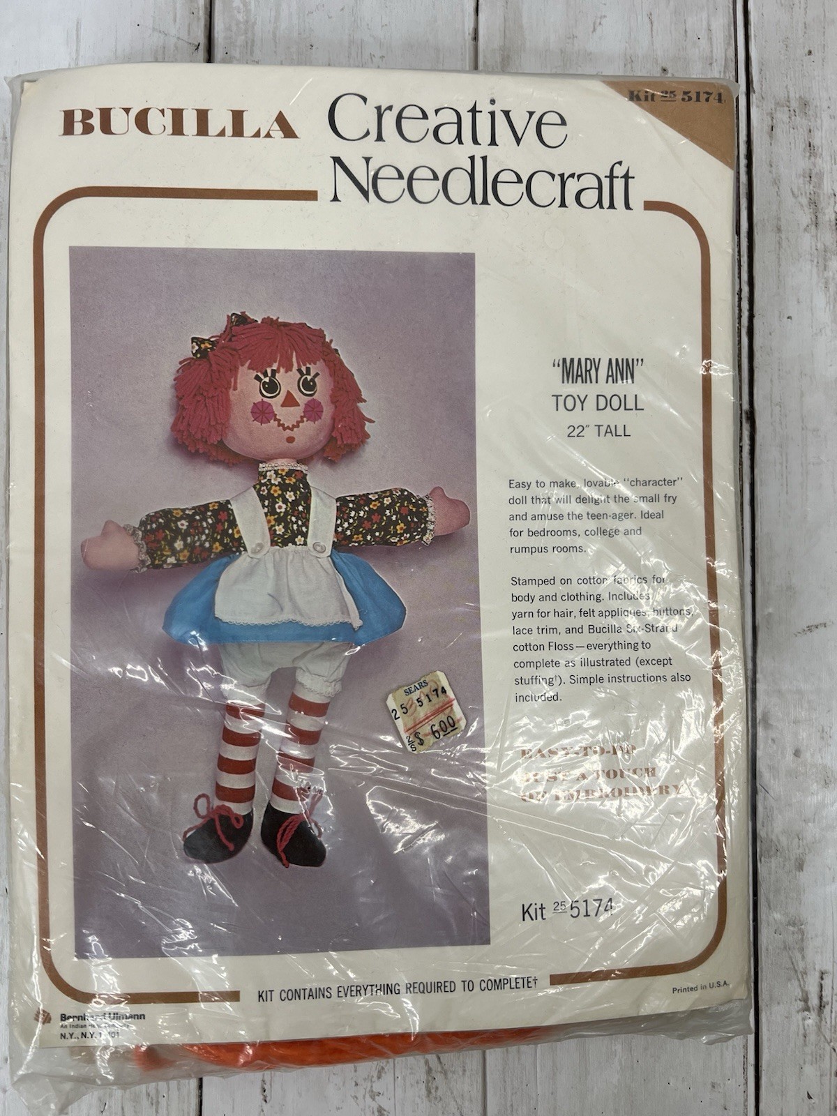 Vintage Mary Ann Toy Rag Doll Bucilla Creative Needlecraft Sewing Kit 8675