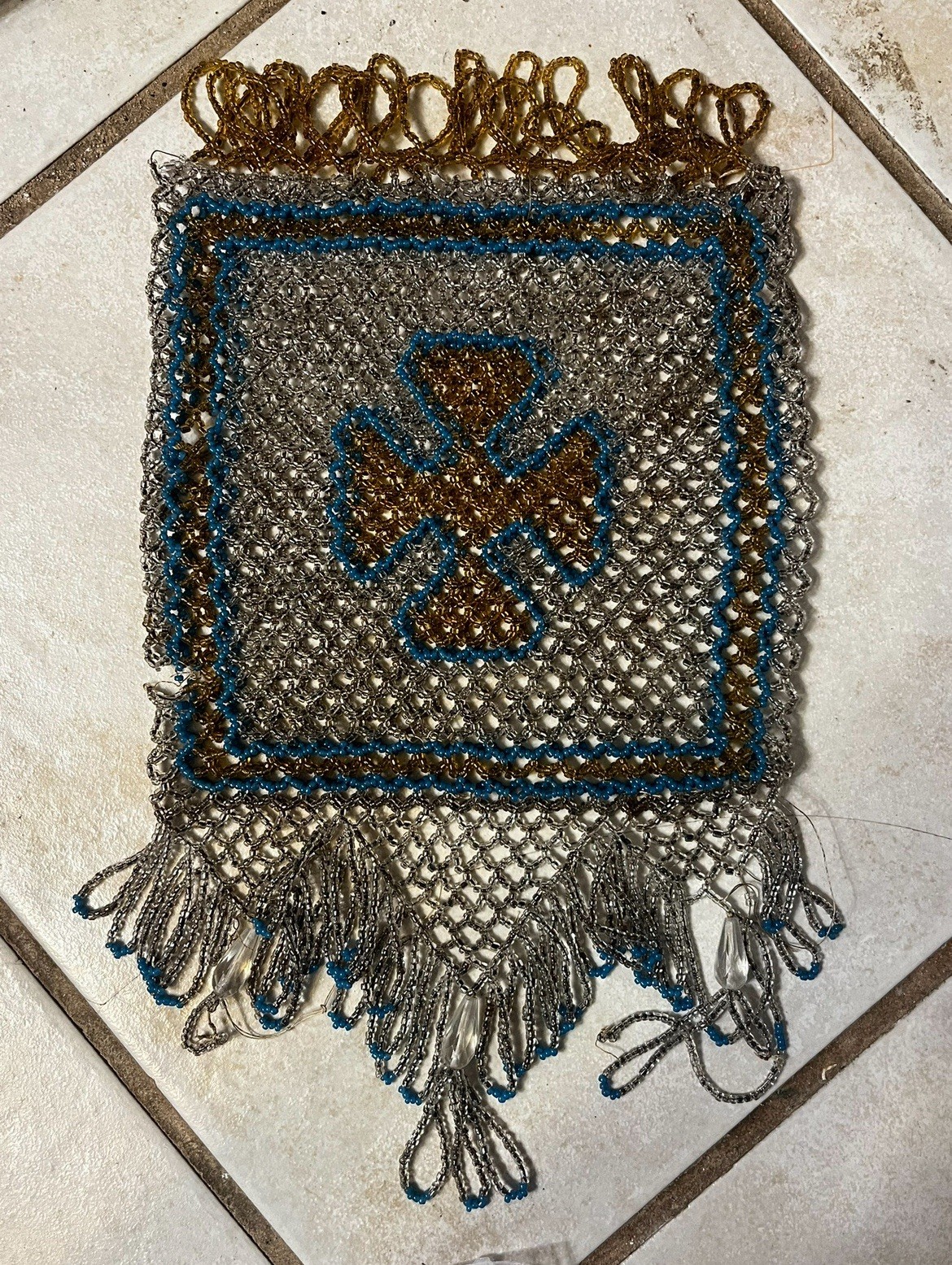 Antique Hand Beaded Pattee Cross Purse