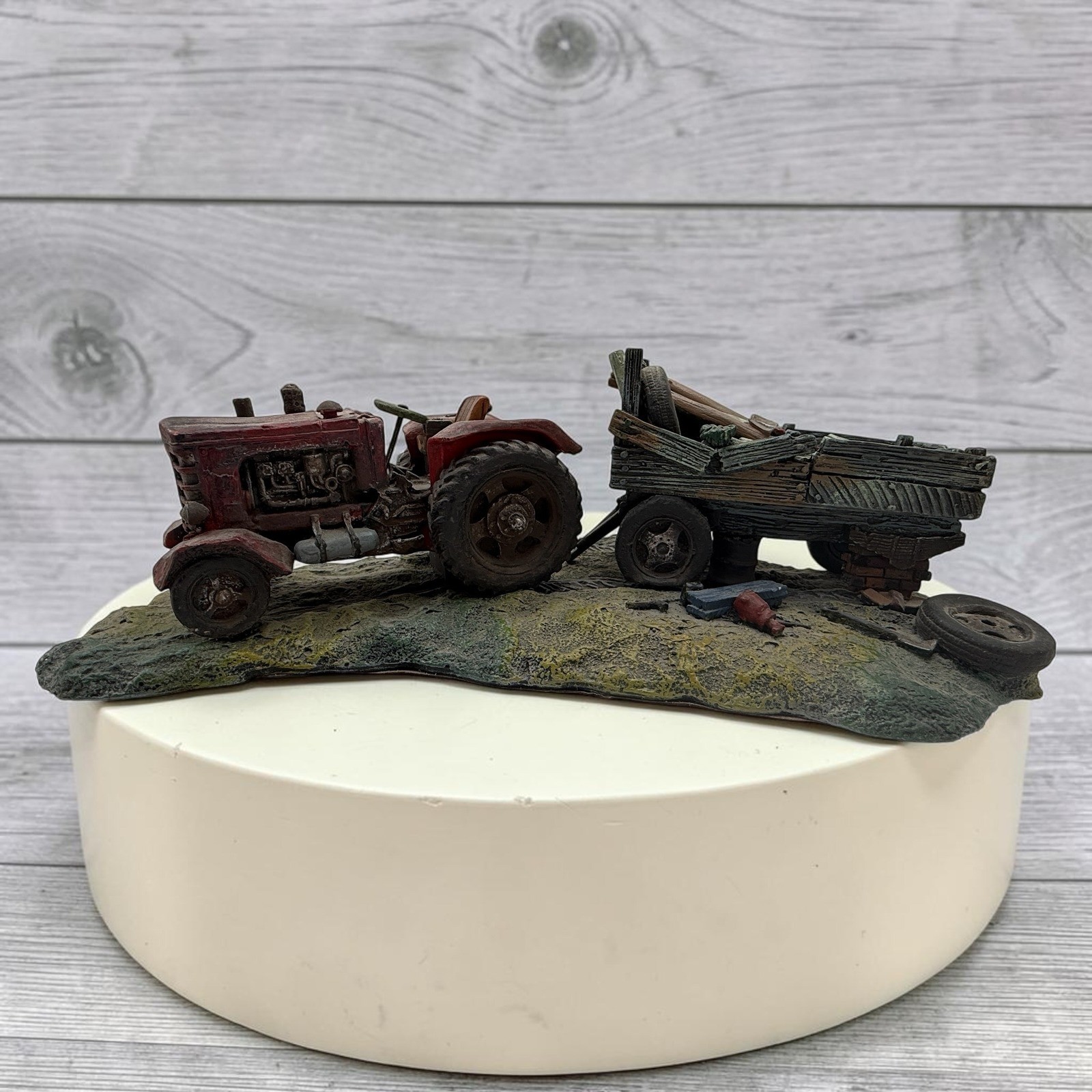 Americana Scrapbook S. S. Sarna Red Tractor with Log Wagon Resin Figurine 98-186
