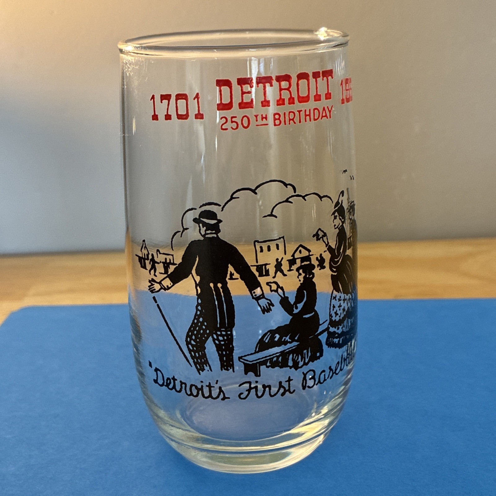 Vintage 1951 Detroit 250th Birthday Glass Detroits First Baseball Park Tumbler