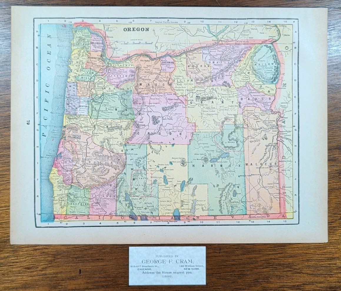 Vintage 1895 OREGON Map 14\