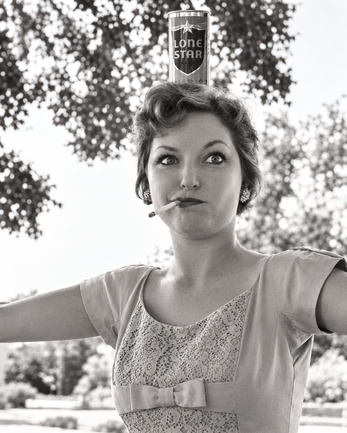 Novelty Vintage Photo Reprint Smoking Woman Lone Star Beer TEXAS 8