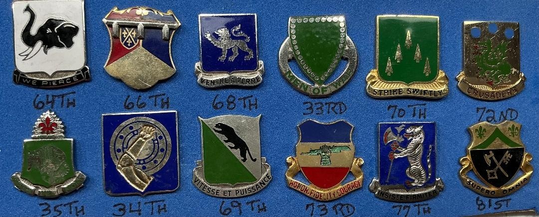 Collection of 12 US Army Armored Regiment Unit Crest Pins