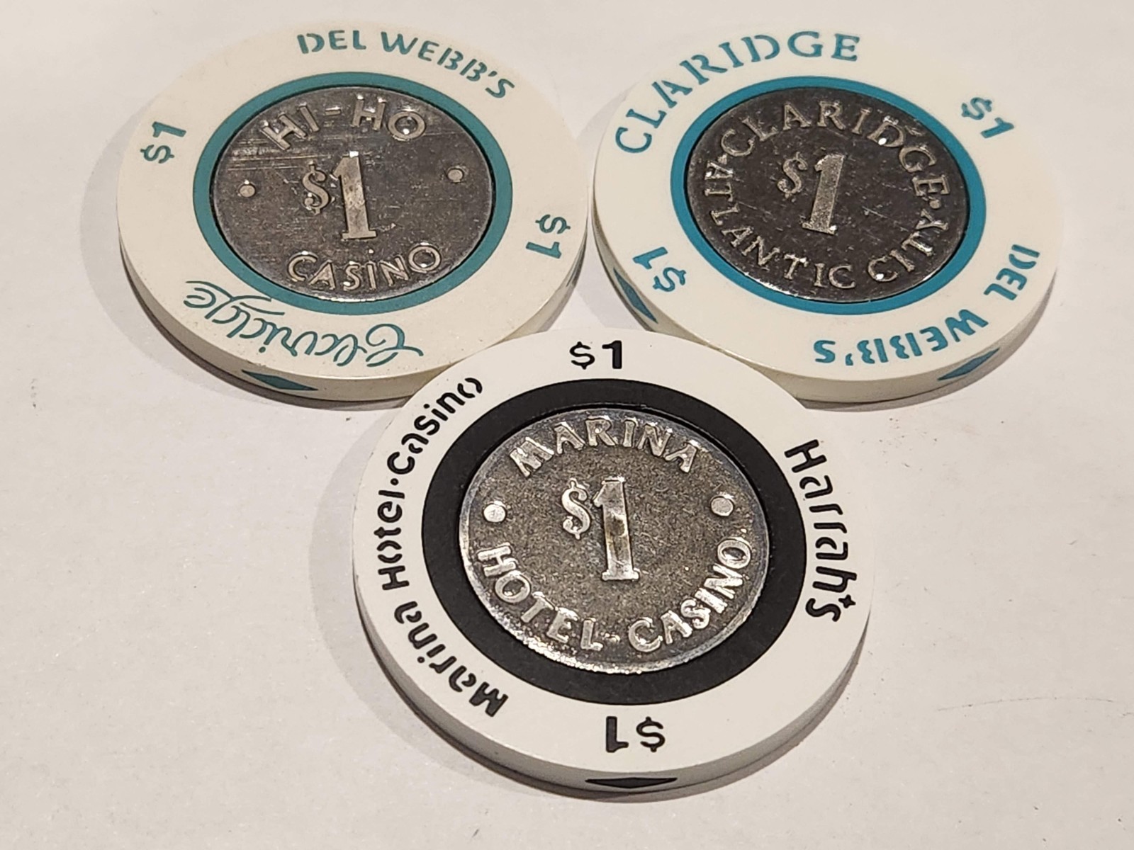 Various ATLANTIC CITY $1 Casino Poker Chips **Lot of 3 Chips - CIC - Vntg 1980\'s