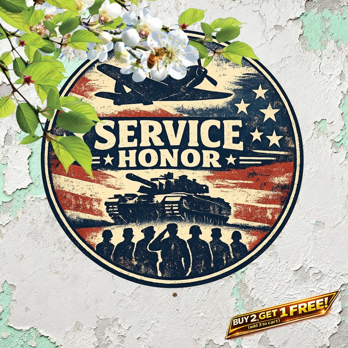 Veterans Military Tribute 8x8 Round Aluminum Metal Sign Wall Art