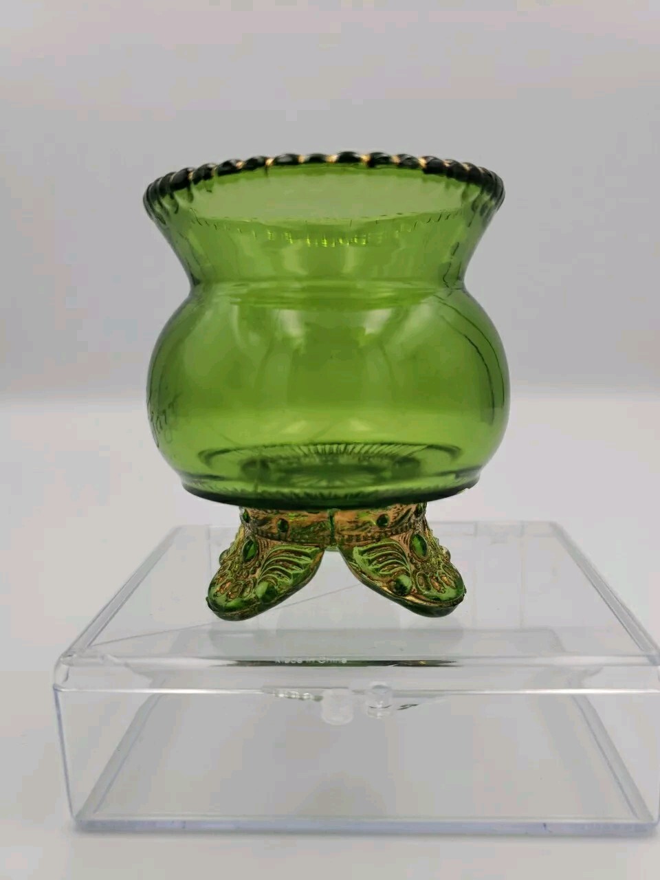 EAPG Emerald Green Gold Souvenir Glass Toothpick Holder Engraved EAPG Emerald Green Gold Souvenir Glass Toothpick Holder Engraved