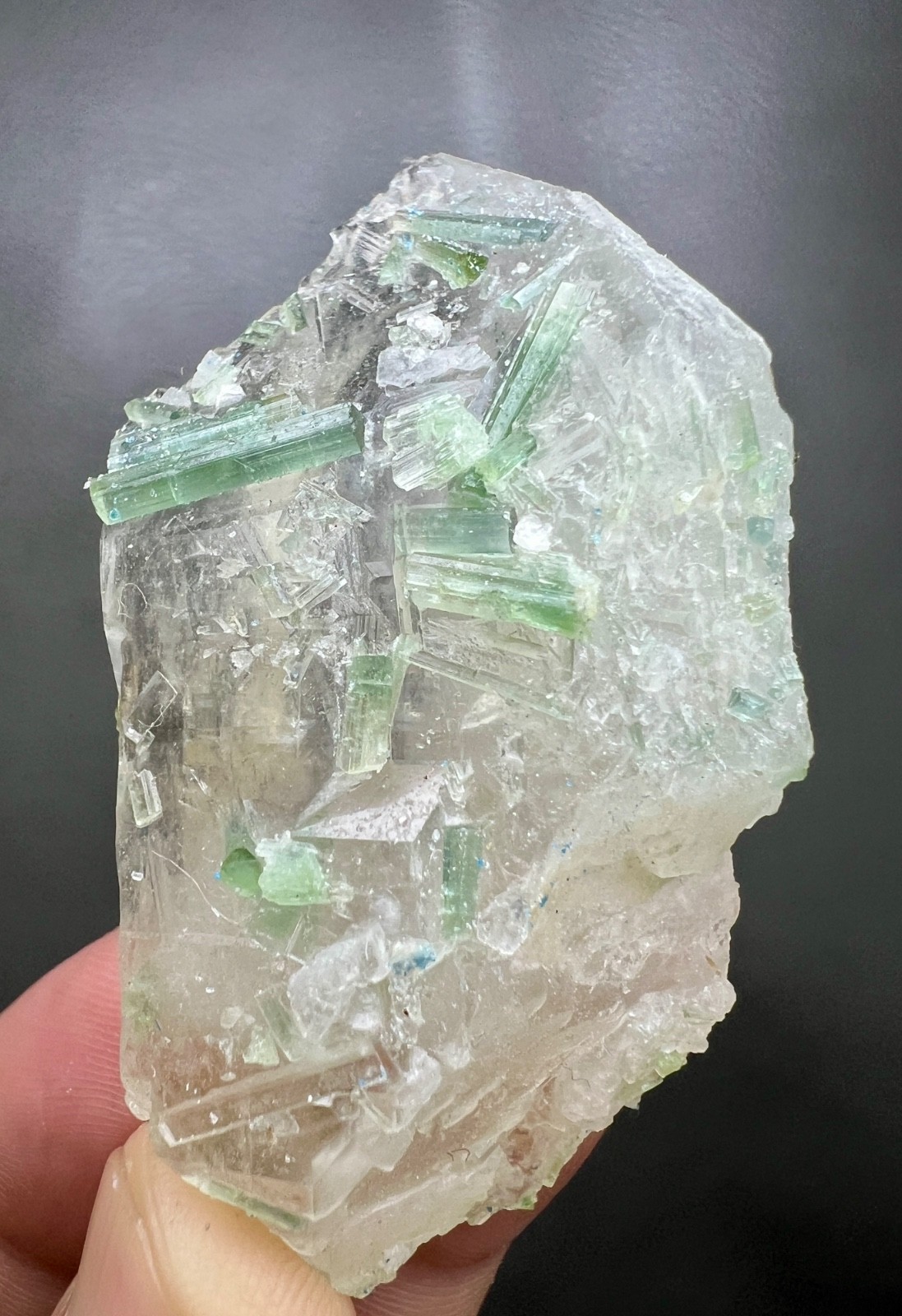 58g Natural Blue Green Tourmaline Crystal Bunch on Quartz - Afghan Specimen