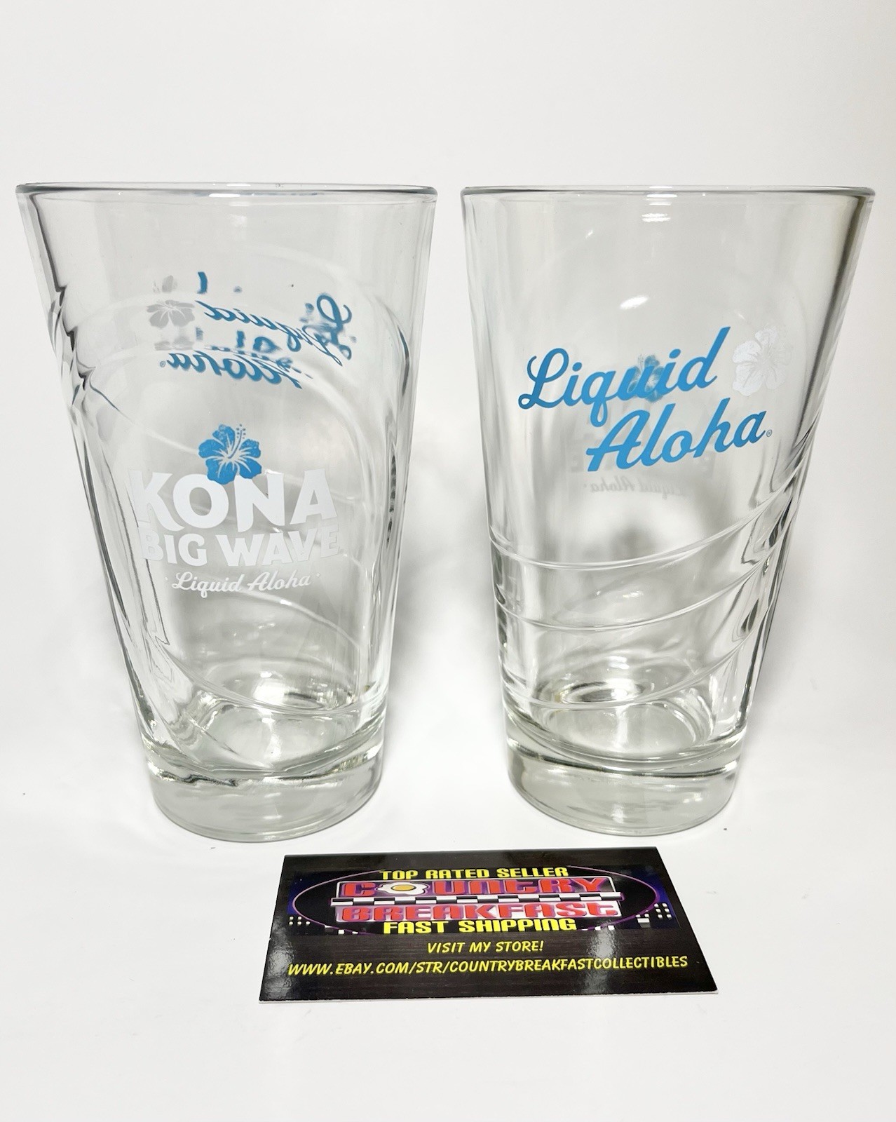 Kona Big Wave Liquid Aloha Ale 16 Oz Embossed Pint Beer Glasses Set Of Two New