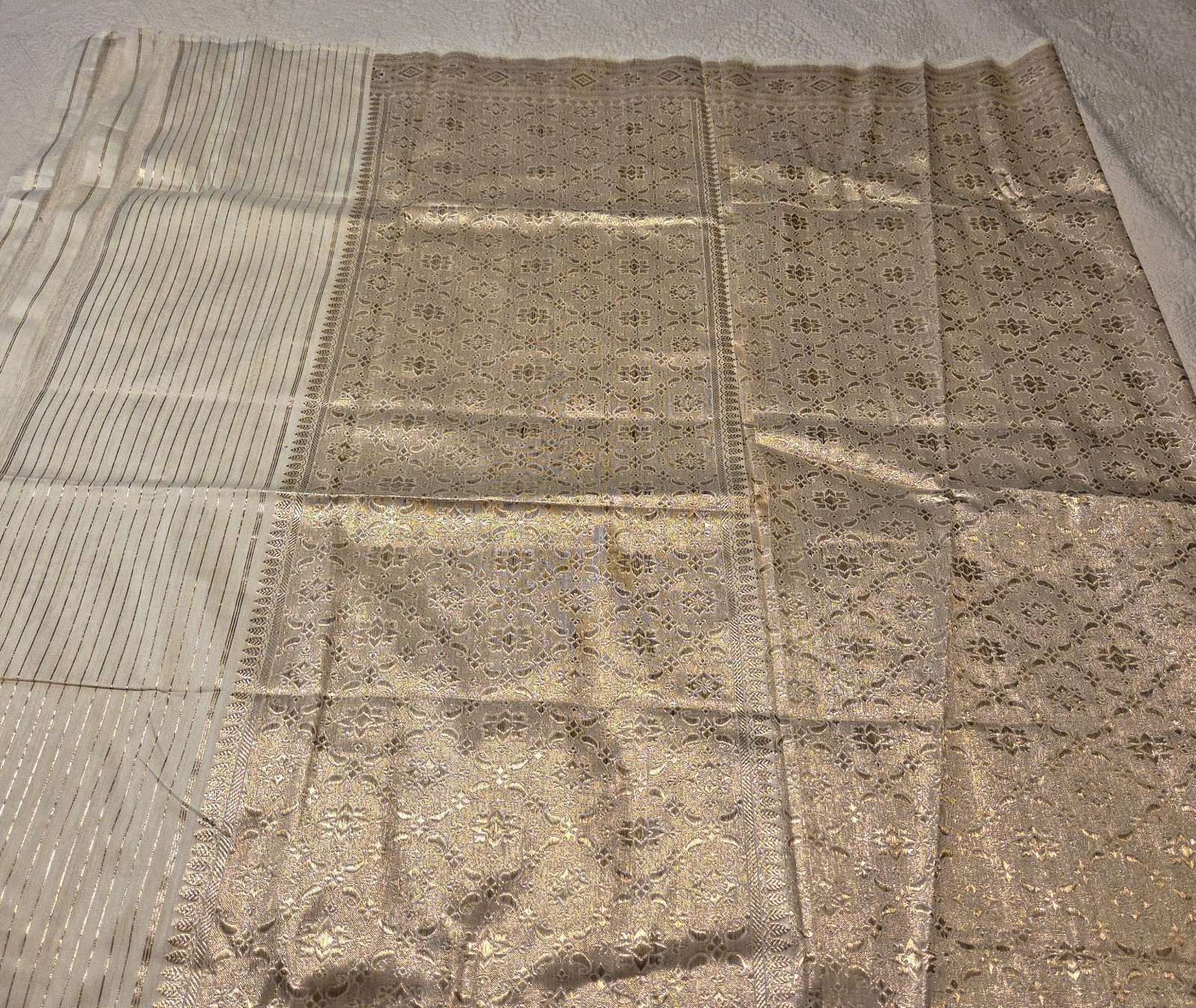 Beautiful Metallic Gold & Ivory Silk India Cloth 42
