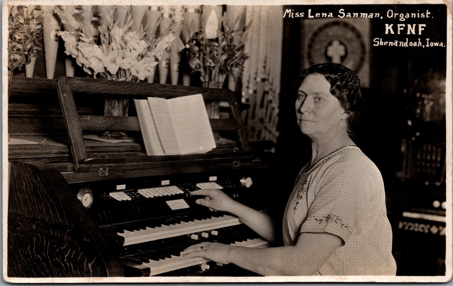 Lena Sanman Organist KFNF Shenandoah Iowa RPPC Real Photo Postcard 1920s