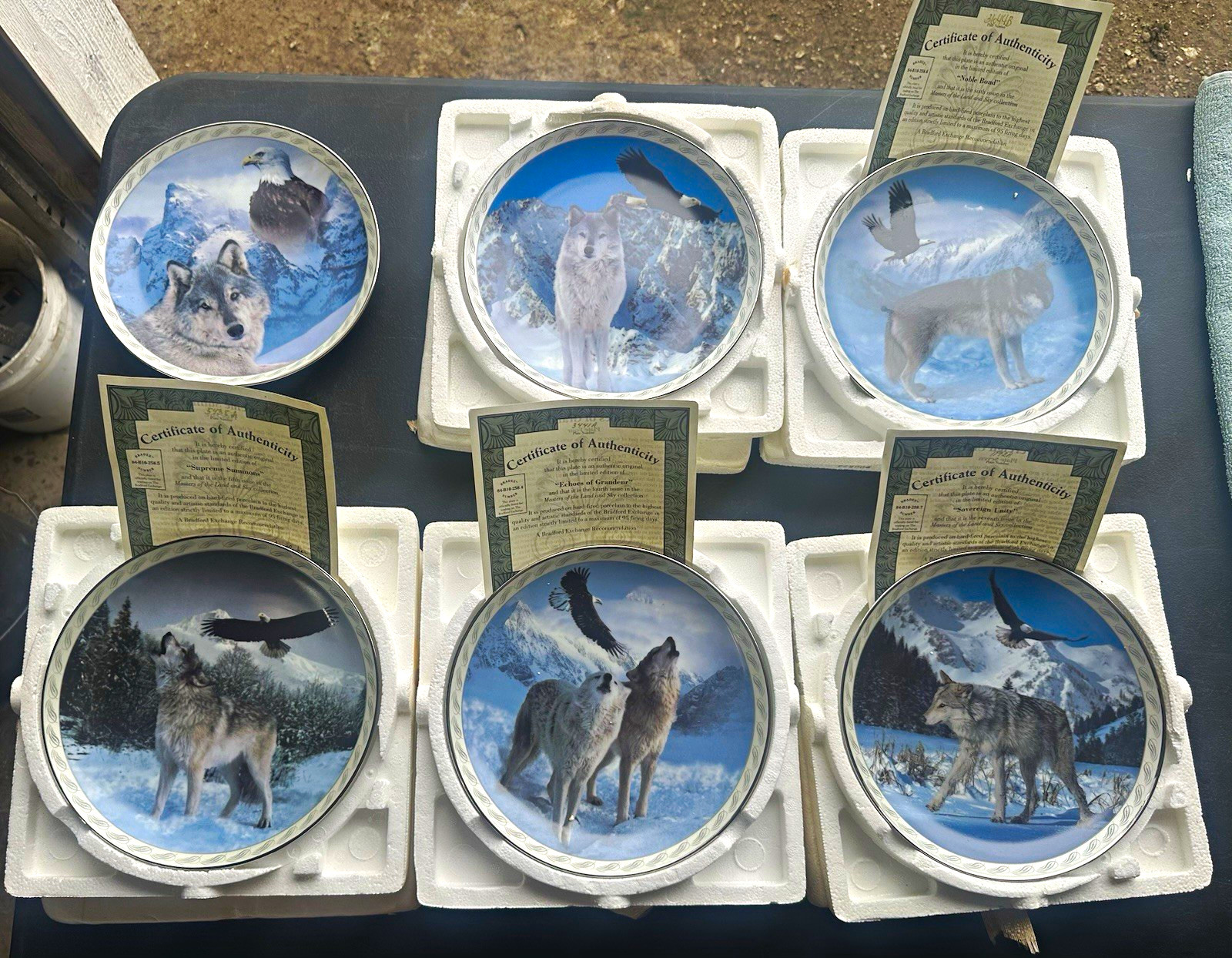 Lot of 6 Bradford Exchange Wolf Collector Plates Vintage Wildlife Art (4 COAs)