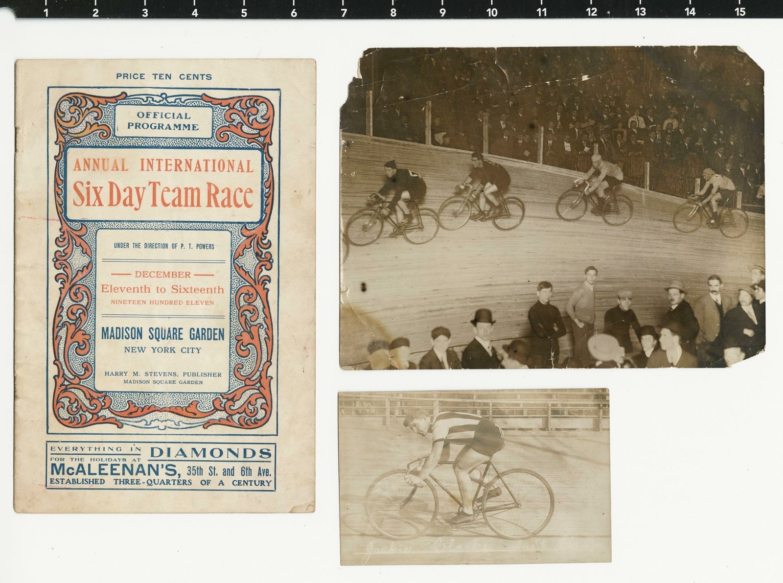 1911 Six Day Team Bicycle Race at Madison Square Garden Program, RPPC, and Photo