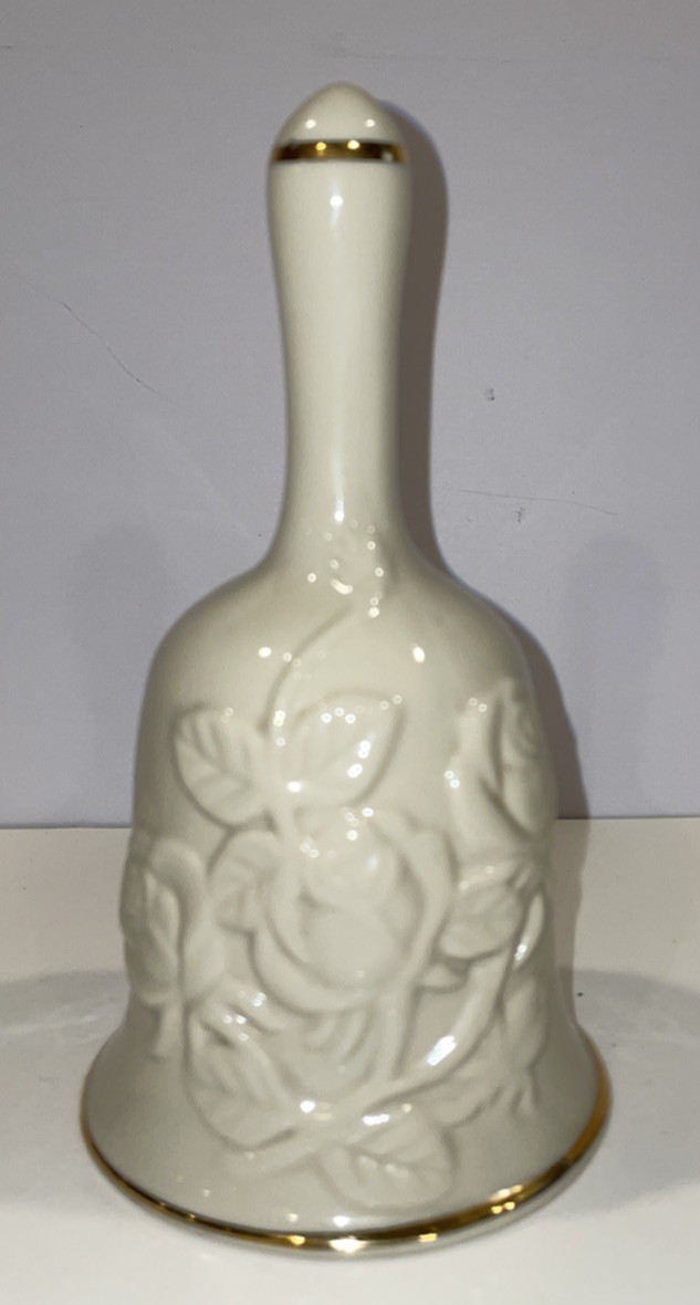 Porcelain Bell With Raised Roses And Gold Trim 6\ Porcelain Bell With Raised Roses And Gold Trim 6\