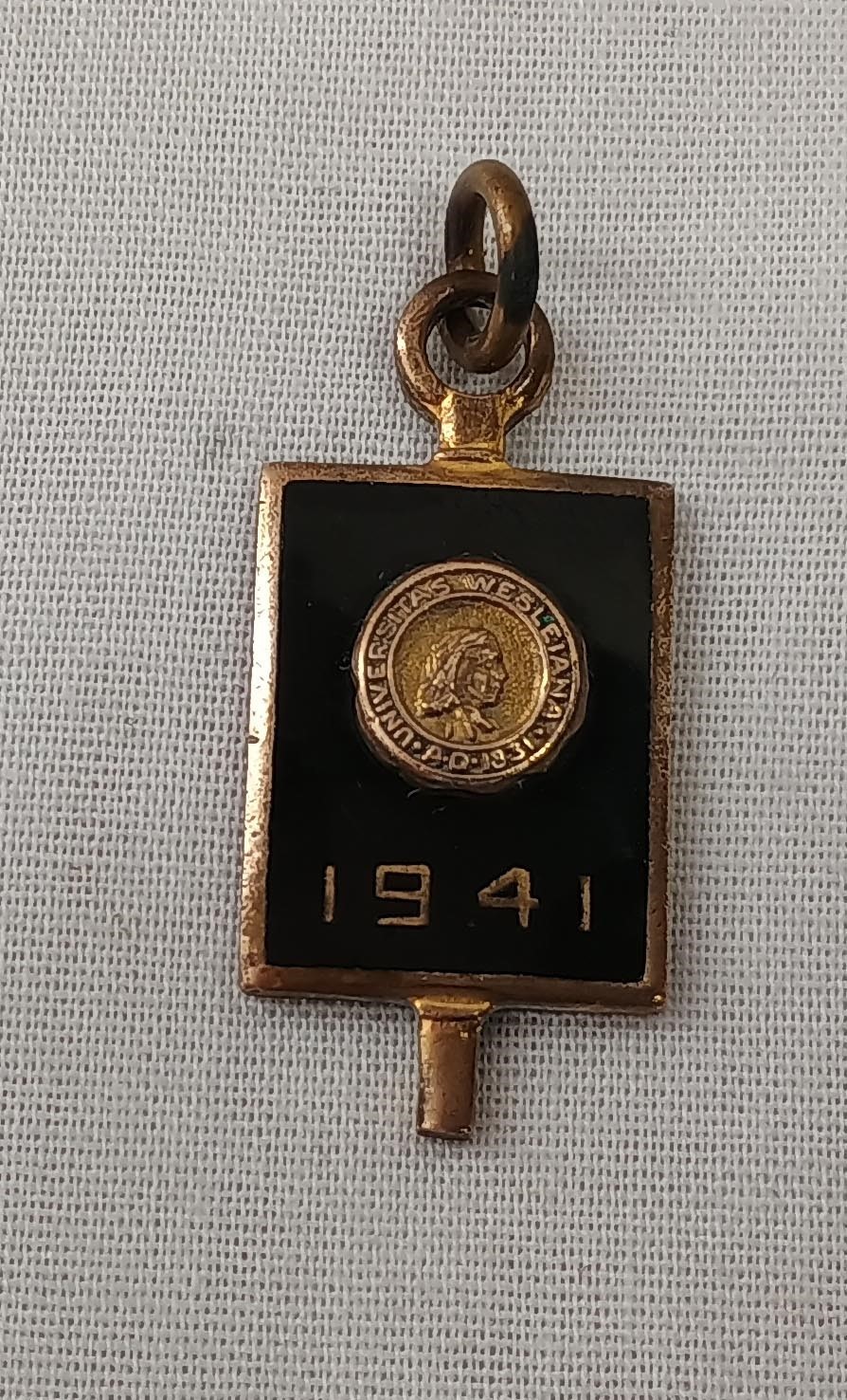 Vintage 1941 Wesleyan University Seal Enamel Pendant Key Fob