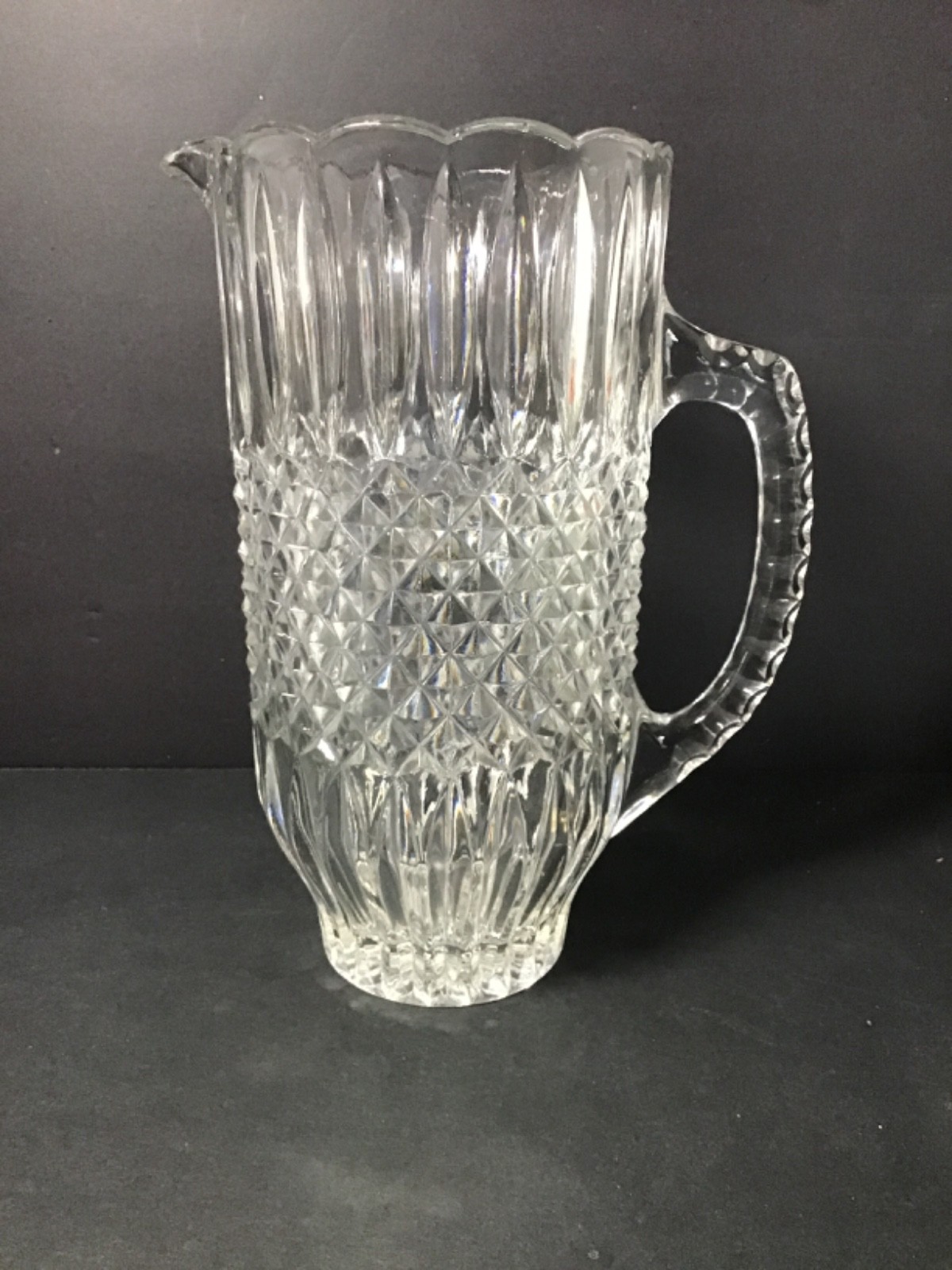 Lead Crystal Pitcher Diamond Cut Pattern 8 1/4\