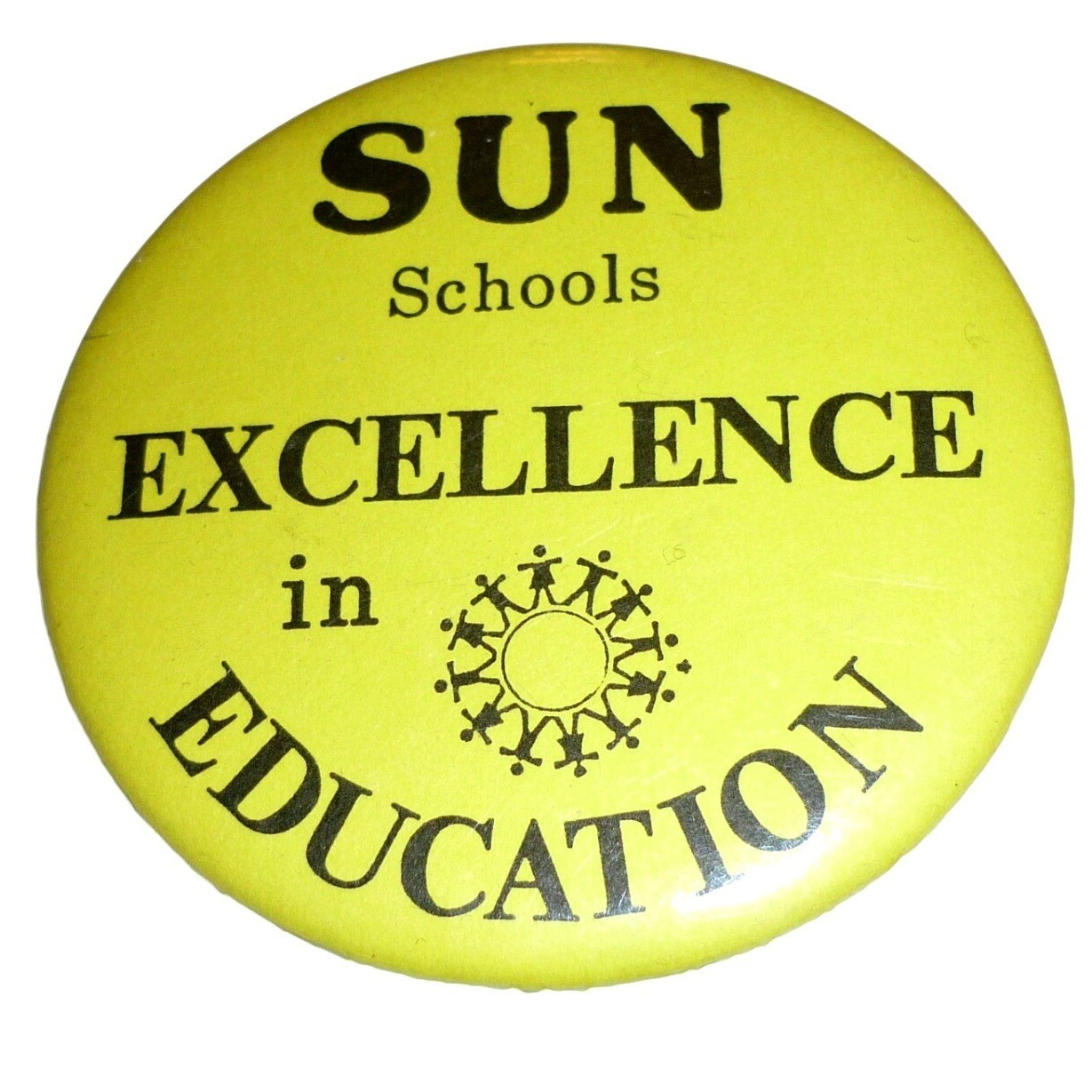 Vintage SUN Schools Excellence in Education Yellow Pinback Button 2.25 Inch Vintage SUN Schools Excellence in Education Yellow Pinback Button 2.25 Inch