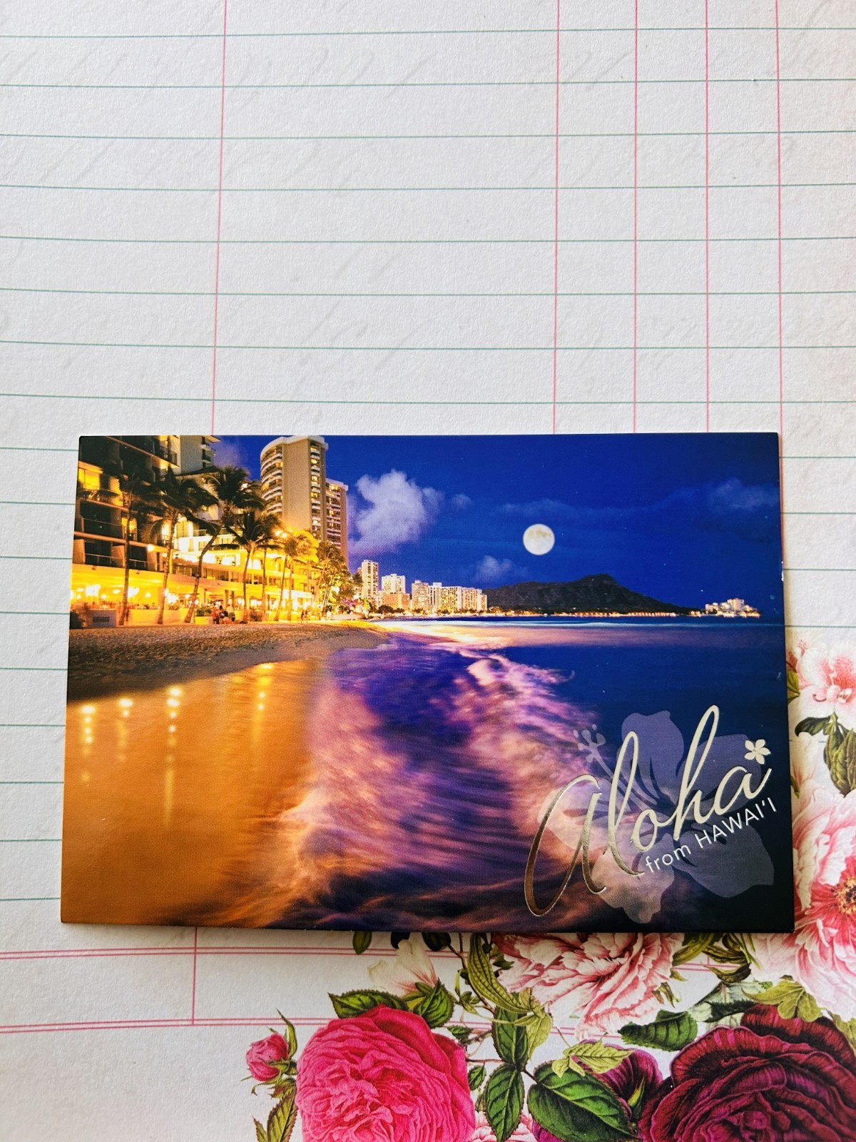 Hawaii's Finest Moonrise at Waikiki Beach Postcard Cameron Brooks