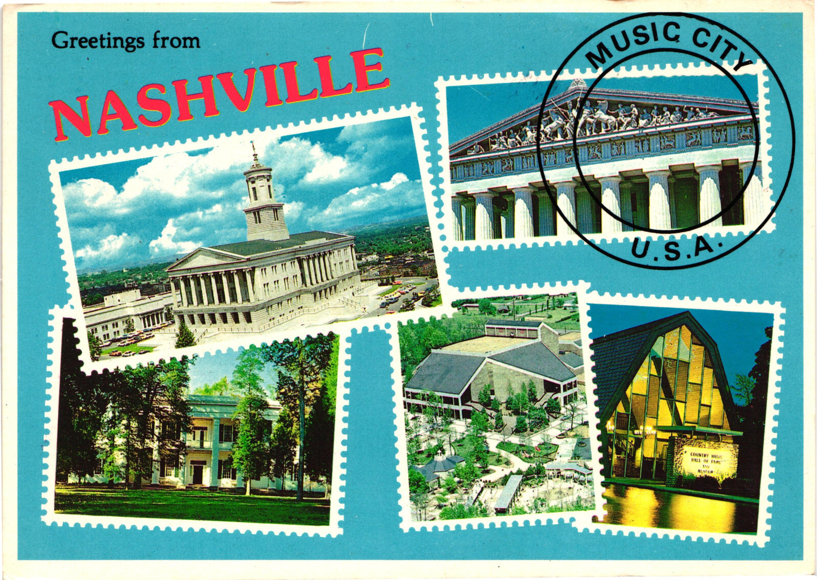Vintage Greetings from Nashville Music City USA Tennessee Postcard Unposted