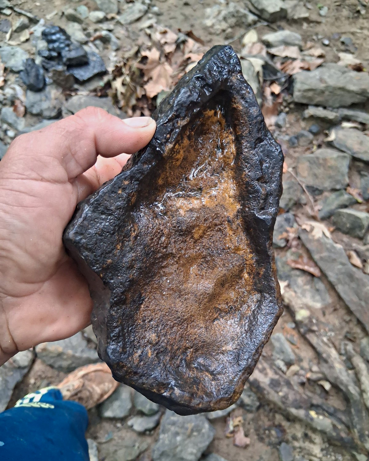 Large Rough Dark Stone Rock Specimen with Rusty Interior Natural Mineral Sample