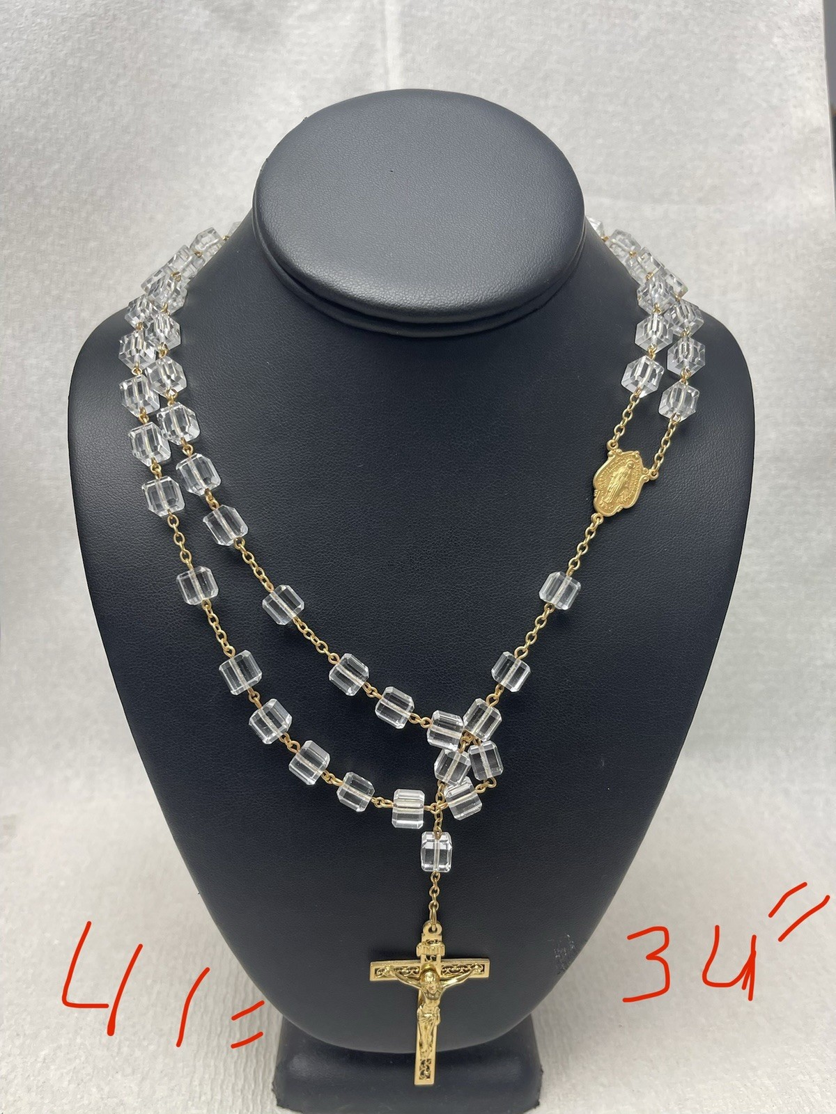 Vintage Diroma Rosary 1951 14k Gold Over Sterling Silver & Square Crystal Beads