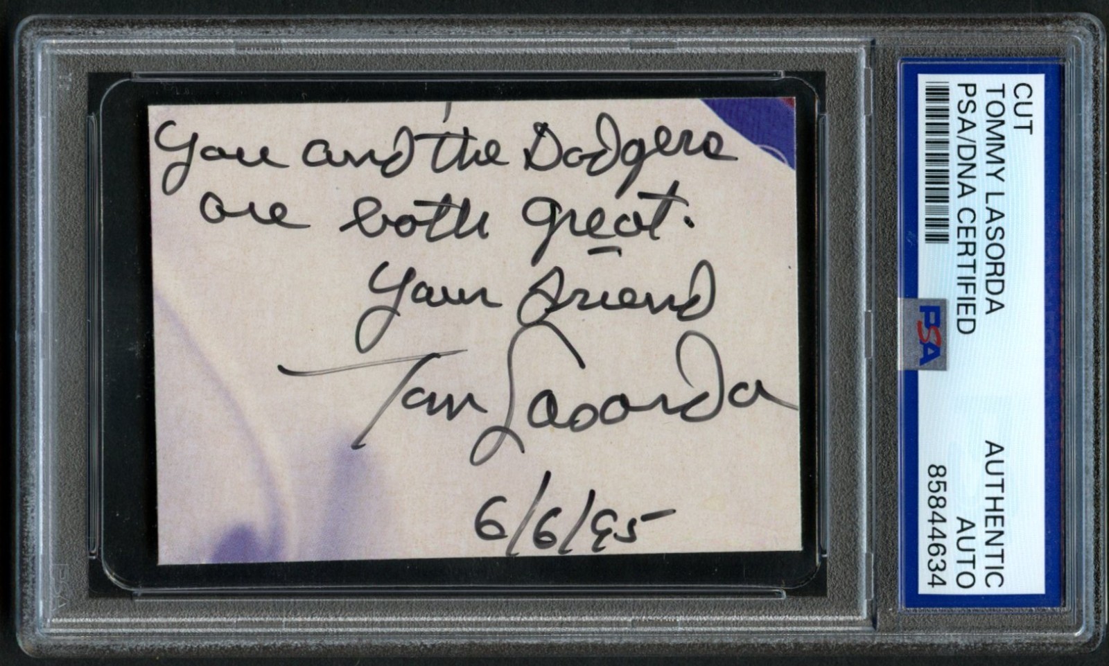 Tommy Lasorda d2001 signed autograph 2x3 Cut Dodgers Manager PSA Slabbed Tommy Lasorda d2001 signed autograph 2x3 Cut Dodgers Manager PSA Slabbed