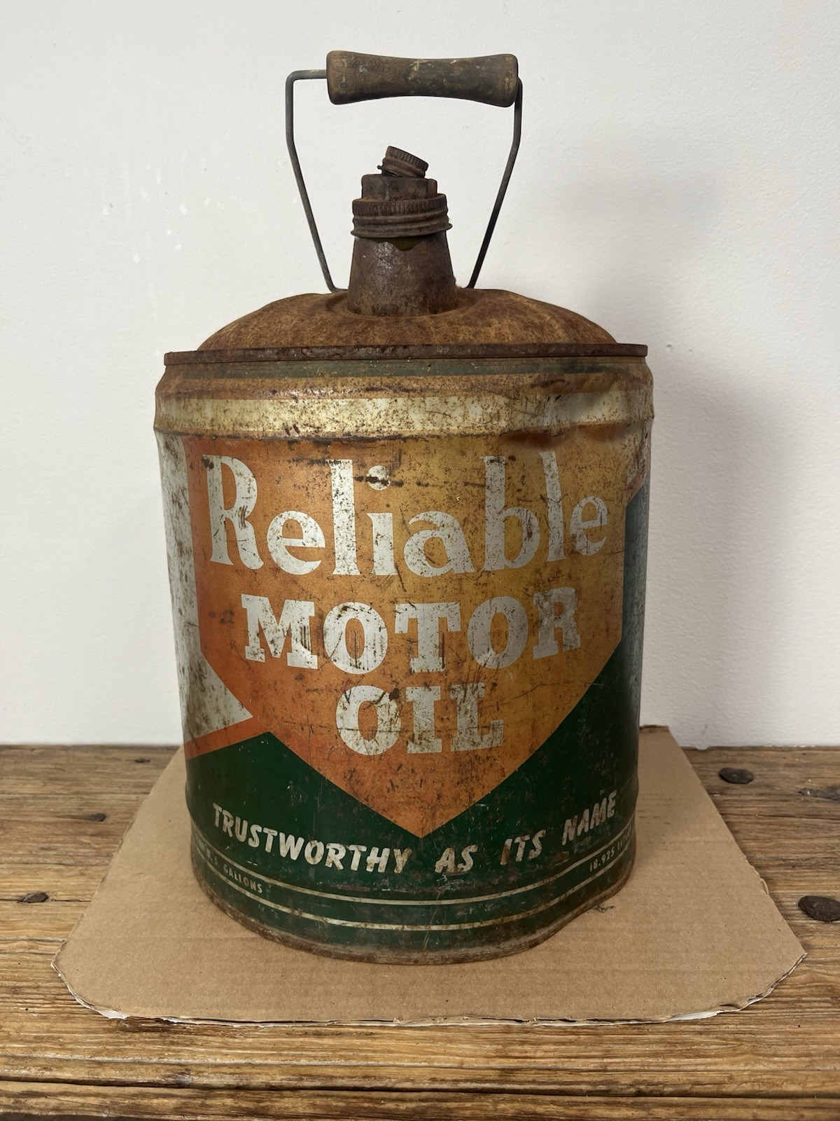 Vintage Reliable Motor Oil 5 Gallon Can