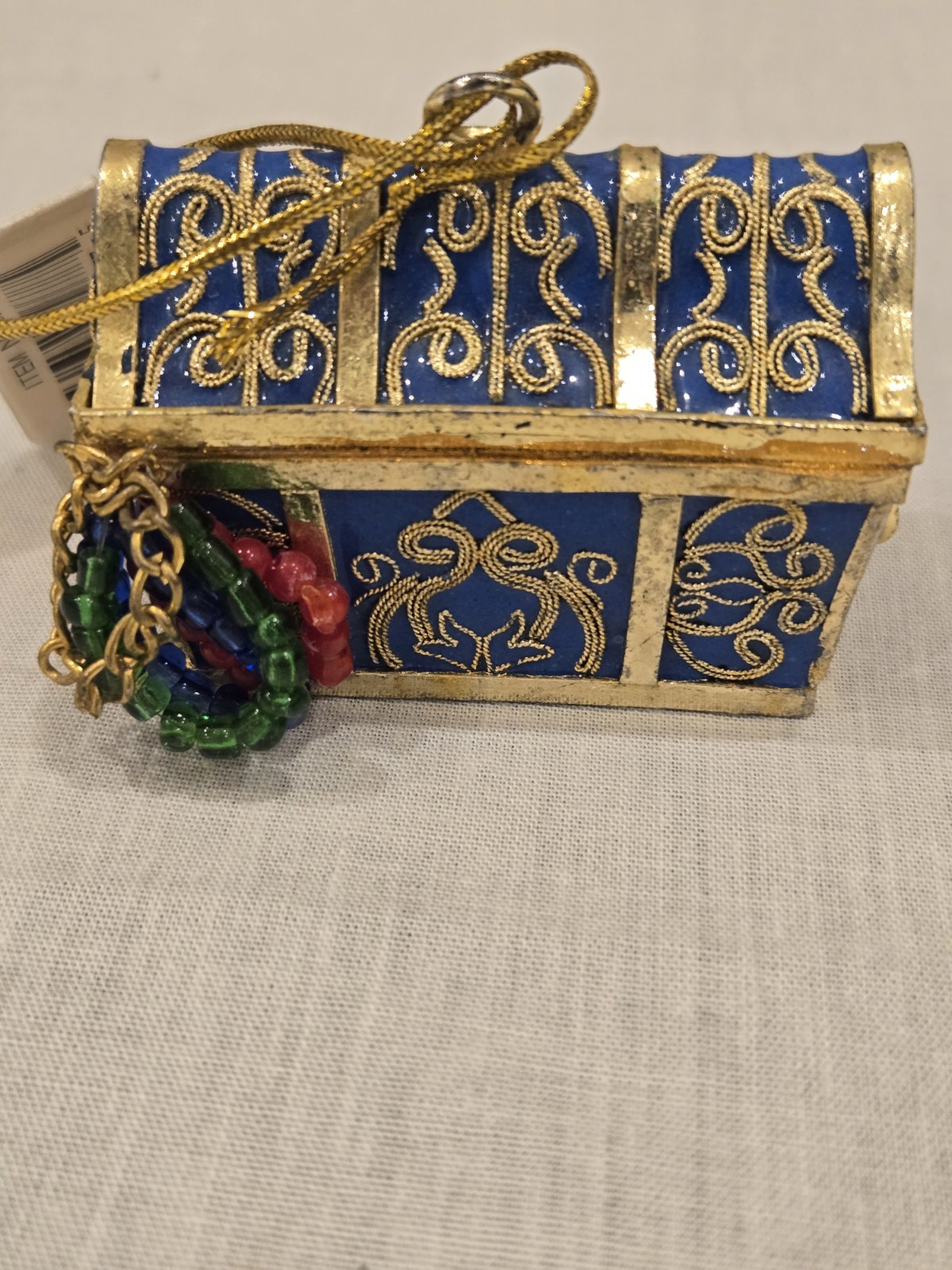 Vtg  Treasure Chest Cloisonné Glossy Enameled Gold-Plated Metal Ornament 2X 2.5