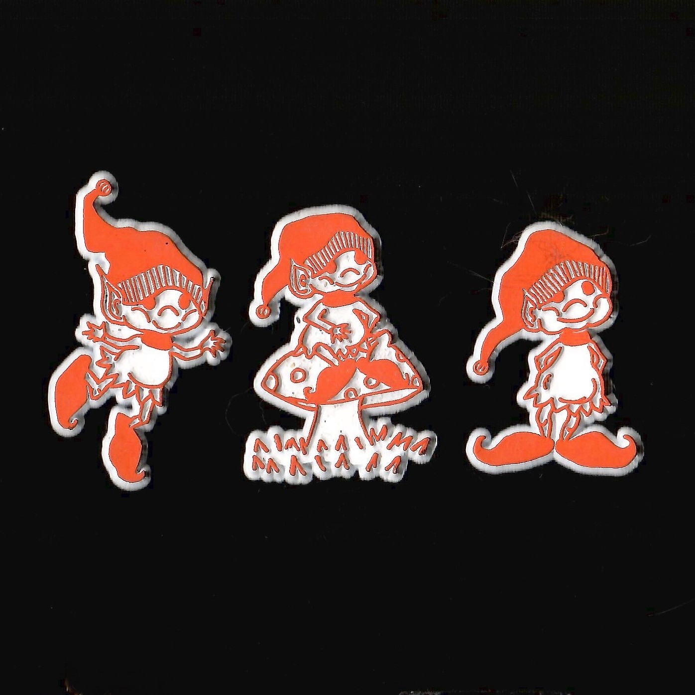3x Elves Lot Mushroom Vtg Novelty Magnet Rubber Flexible Fridge  \'70s