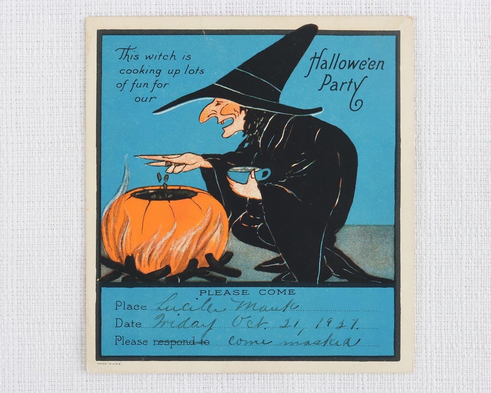 Antique 1927 Dennison Halloween Invitation H87 Witch/Pumpkin1920s Party Ephemera