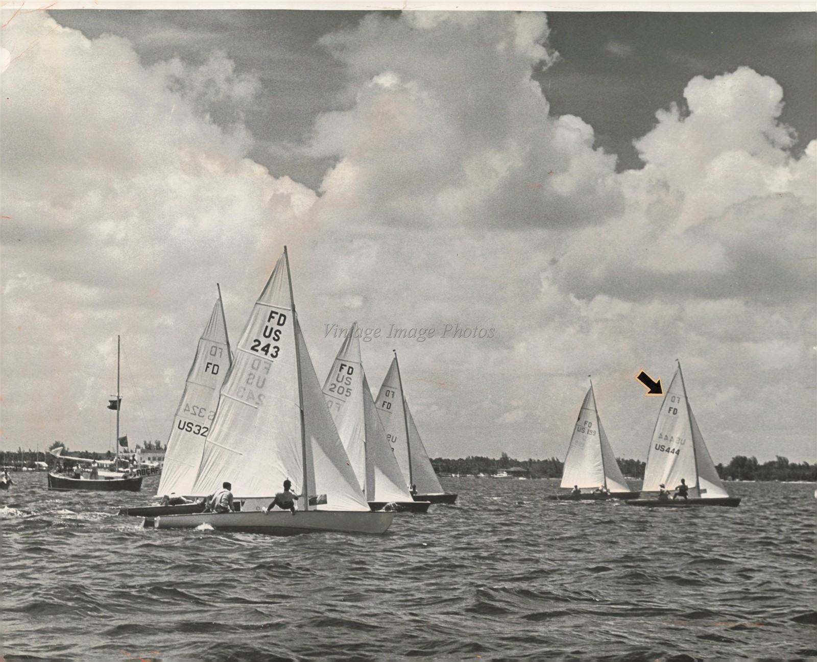 1961 Sailboat Race On Water With Clouds And Flags Photo 8X10