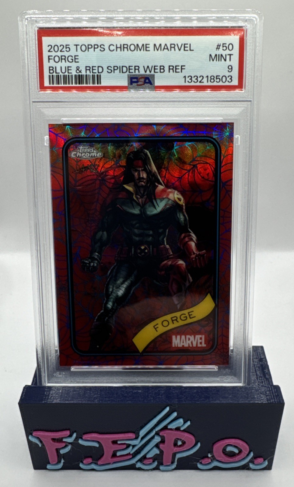 2025 Topps Chrome Marvel Blue & Red Spider Web Refractor Forge 4/62 PSA 9 2025 Topps Chrome Marvel Blue & Red Spider Web Refractor Forge 4/62 PSA 9