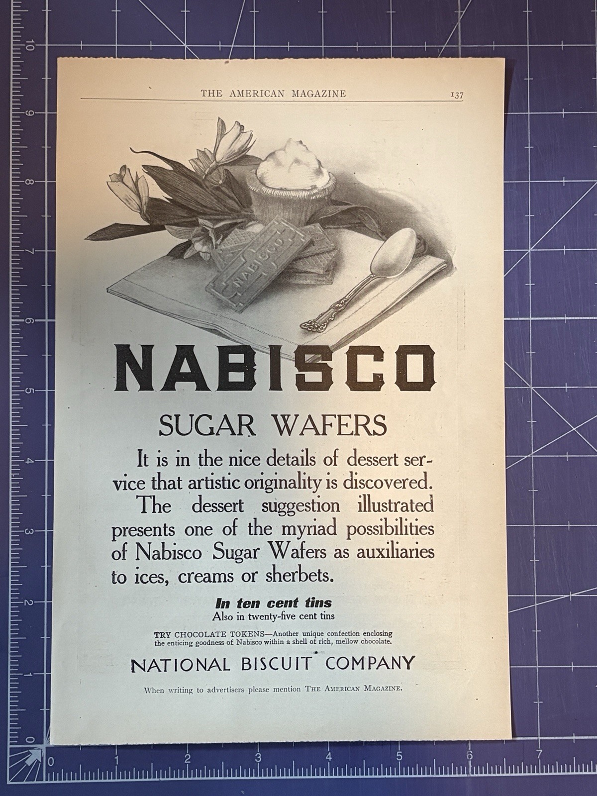 1910 PRINT AD NABISCO SUGAR WAFERS NATIONAL BISCUIT COMPANY IN TEN CENT TINS